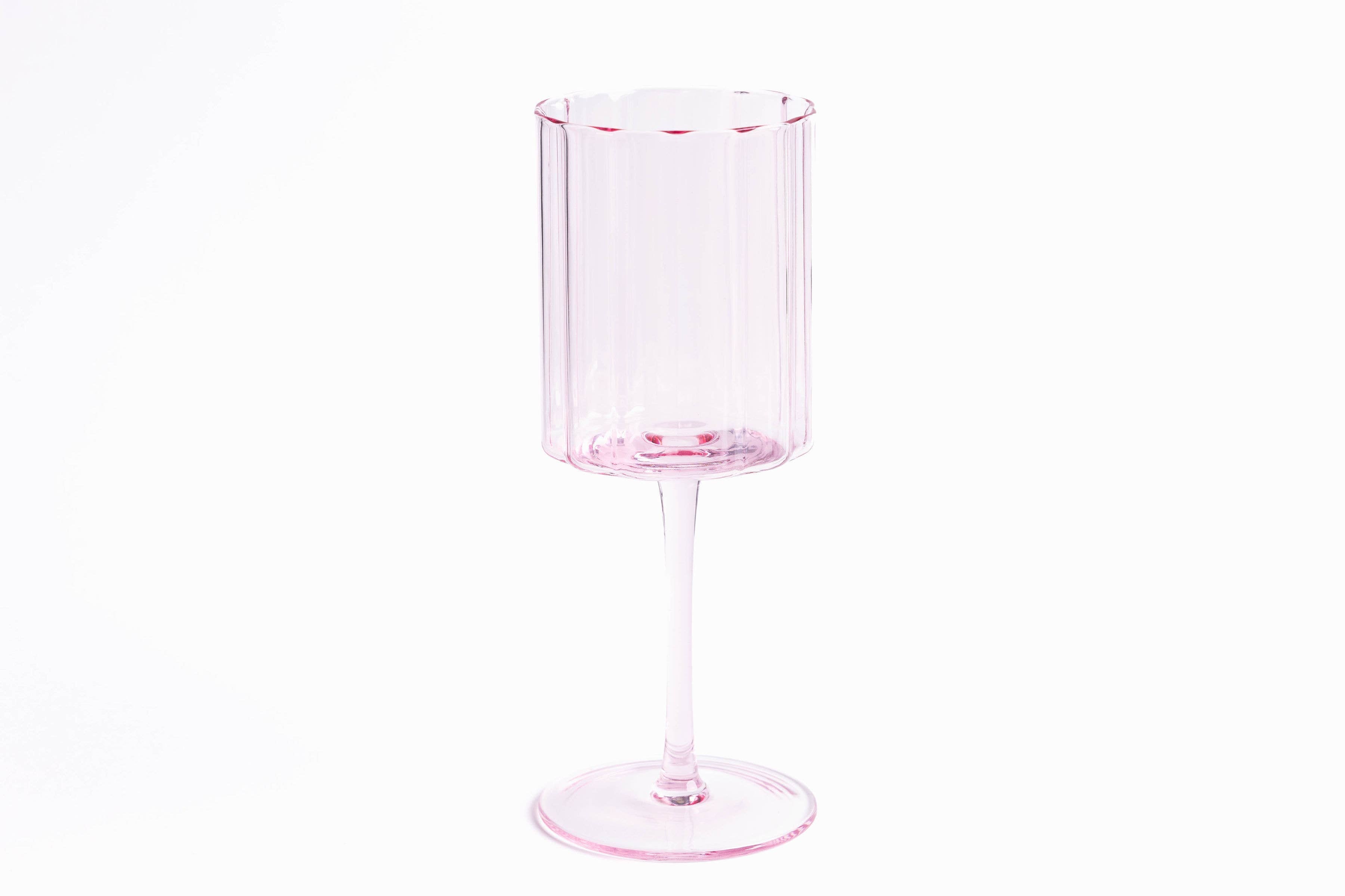 Scalloped Rim Fluted Wine Glass, Set of 4, Pink