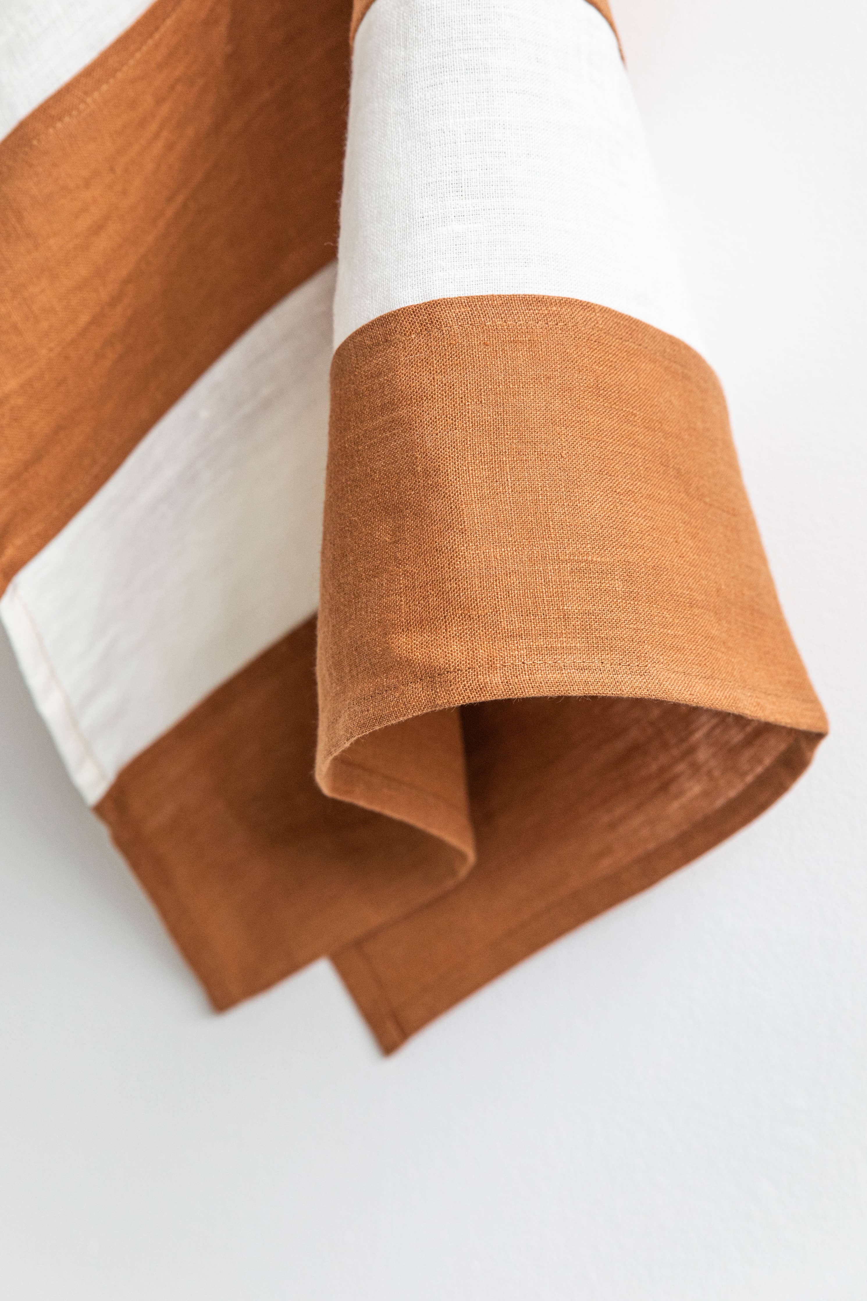 Striped linen tea towel in Cinnamon