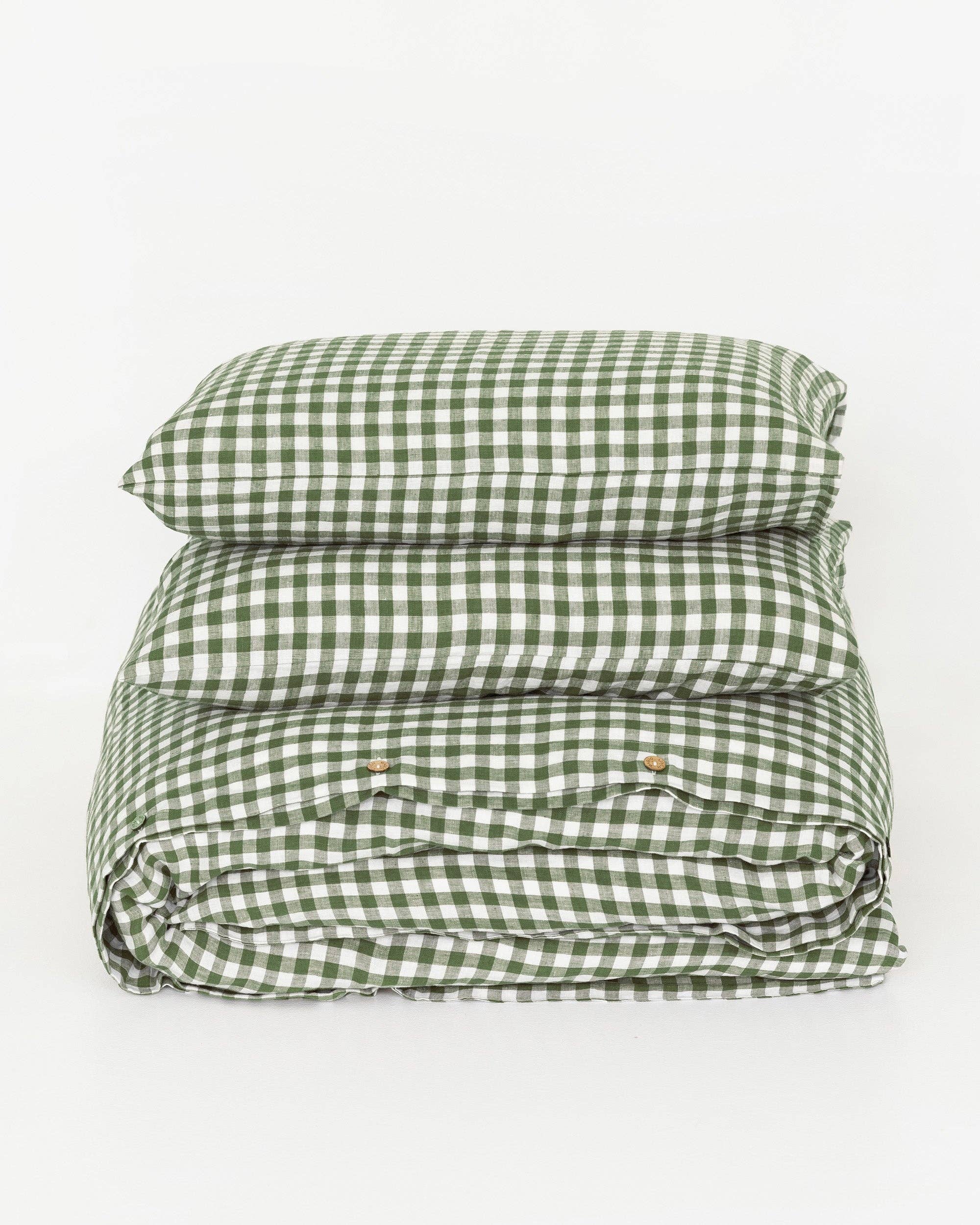 Forest green gingham linen duvet cover set King