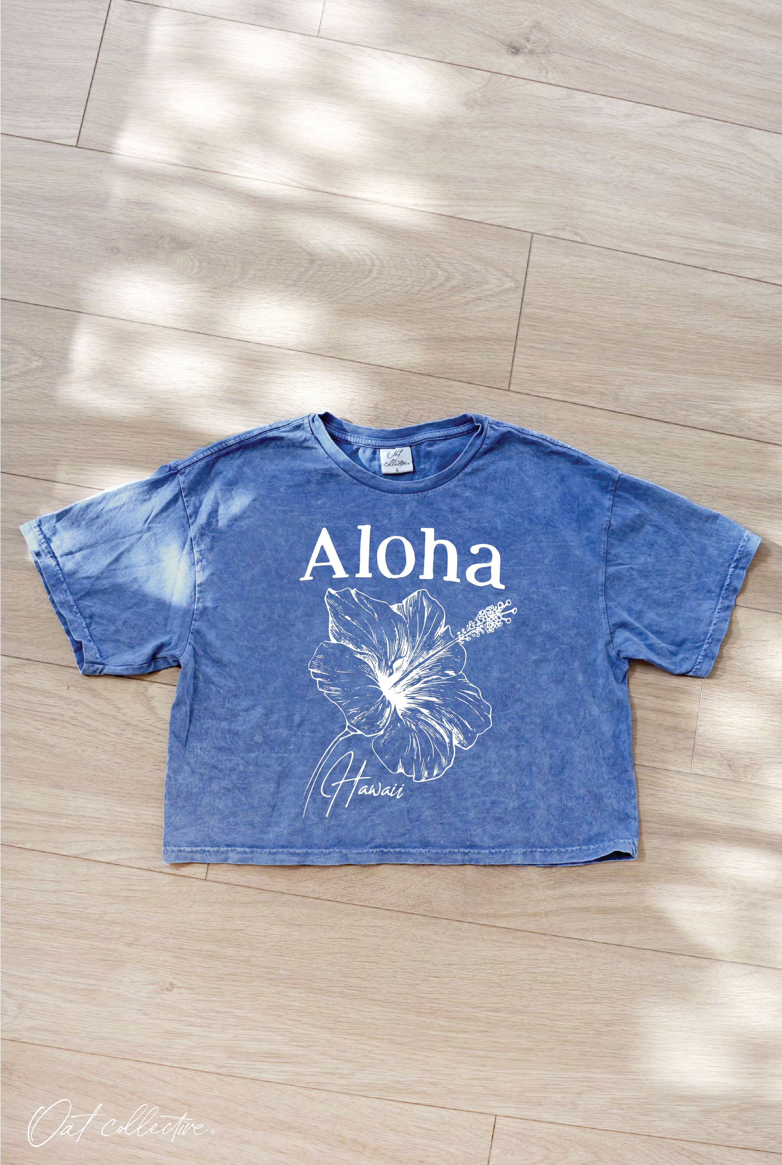 ALOHA HAWAII Cropped Mineral Washed Graphic Top
: CREAM / L