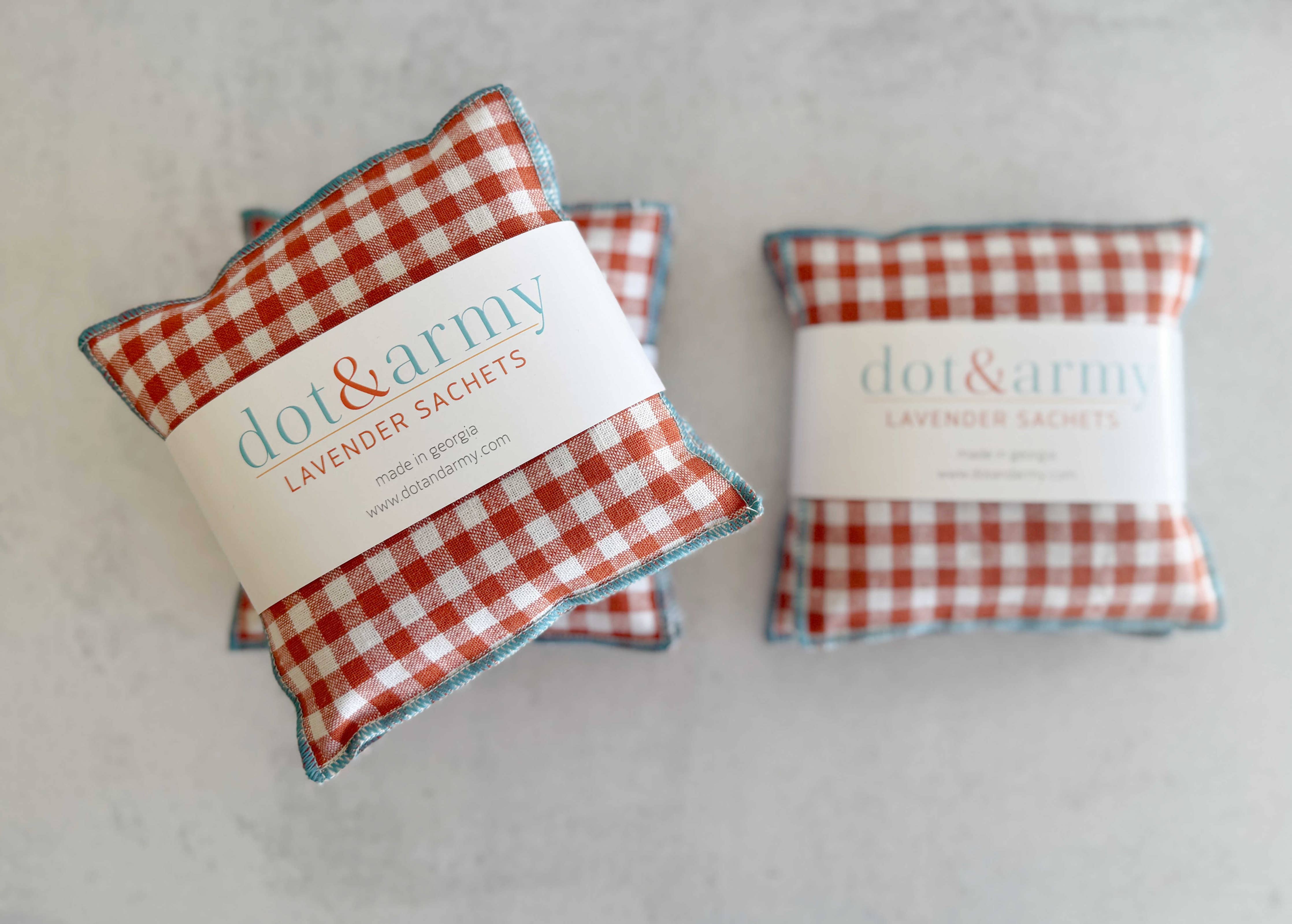 Mini Check Linen Lavender Sachets, set of two : Papaya