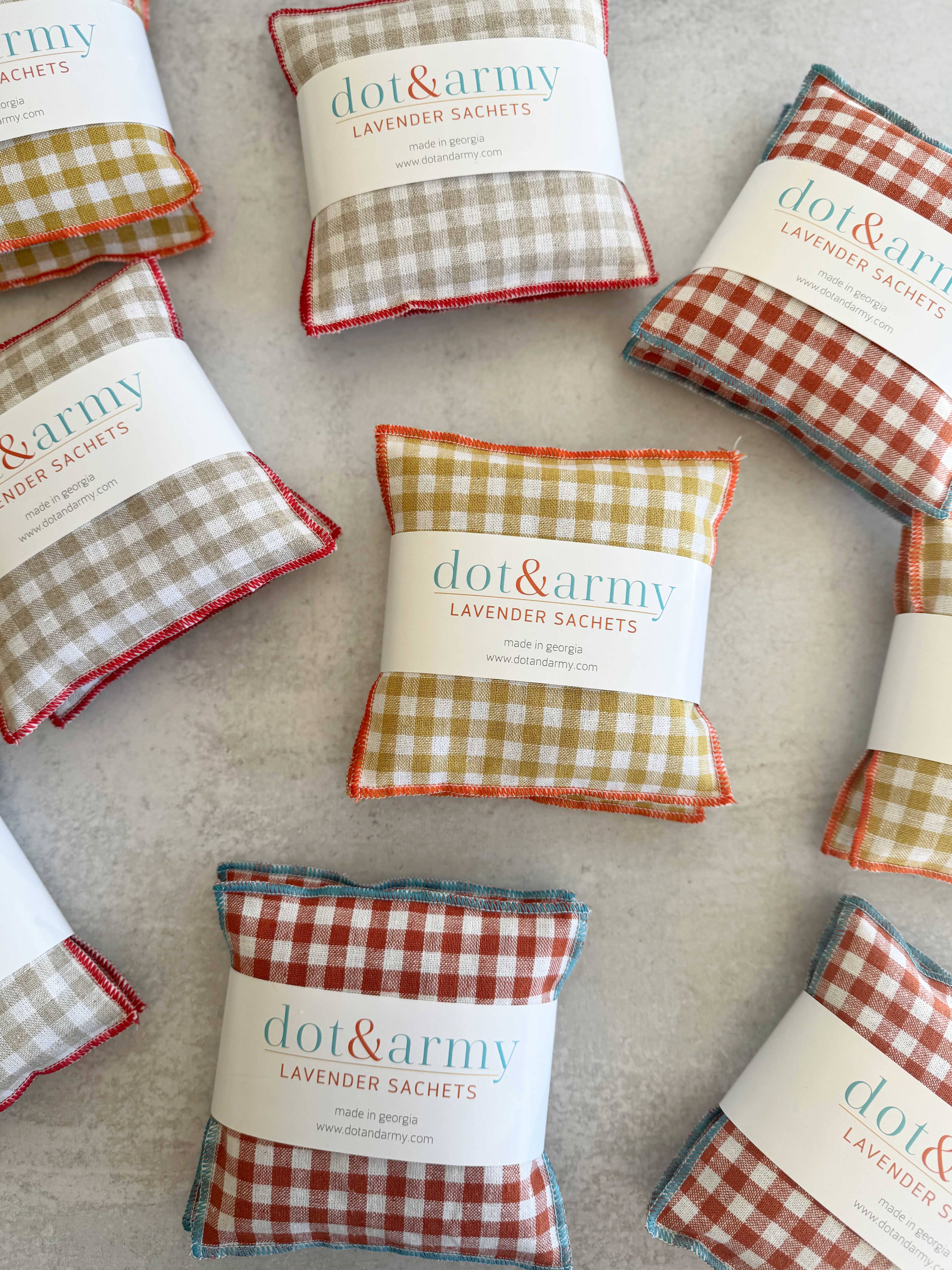 Mini Check Linen Lavender Sachets, set of two : Papaya