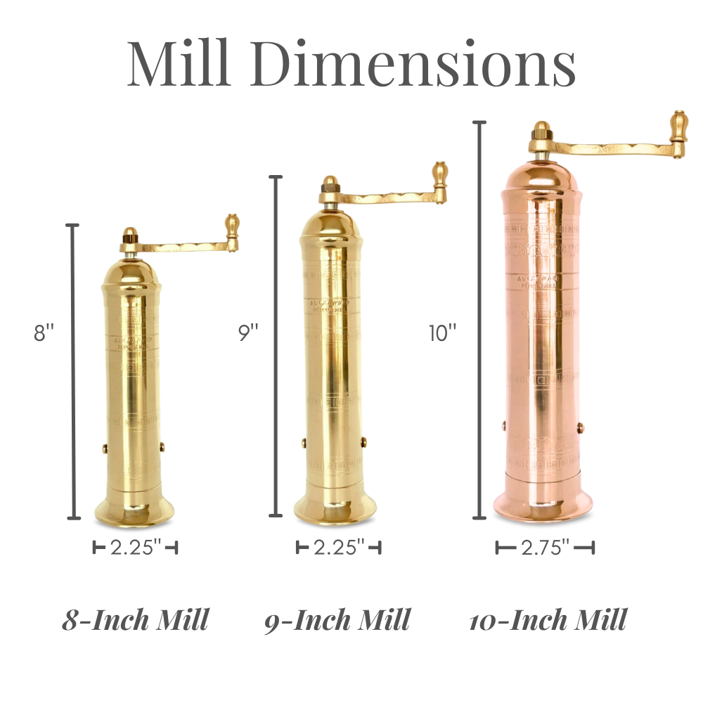The Original Greek Salt Mill - 9": 9" Brass Salt Mill