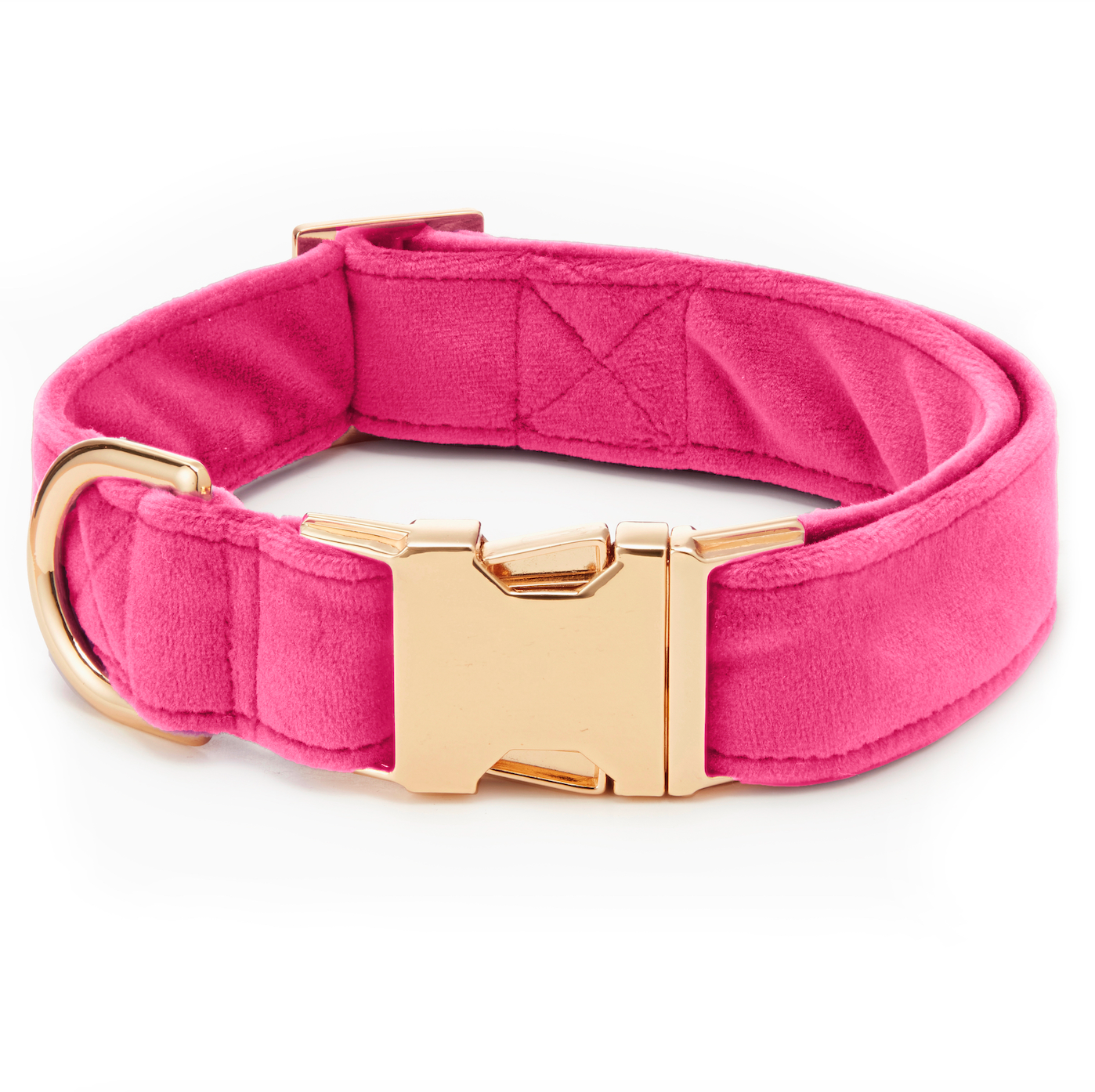 Hot Pink Velvet Dog Collar: S / Gold