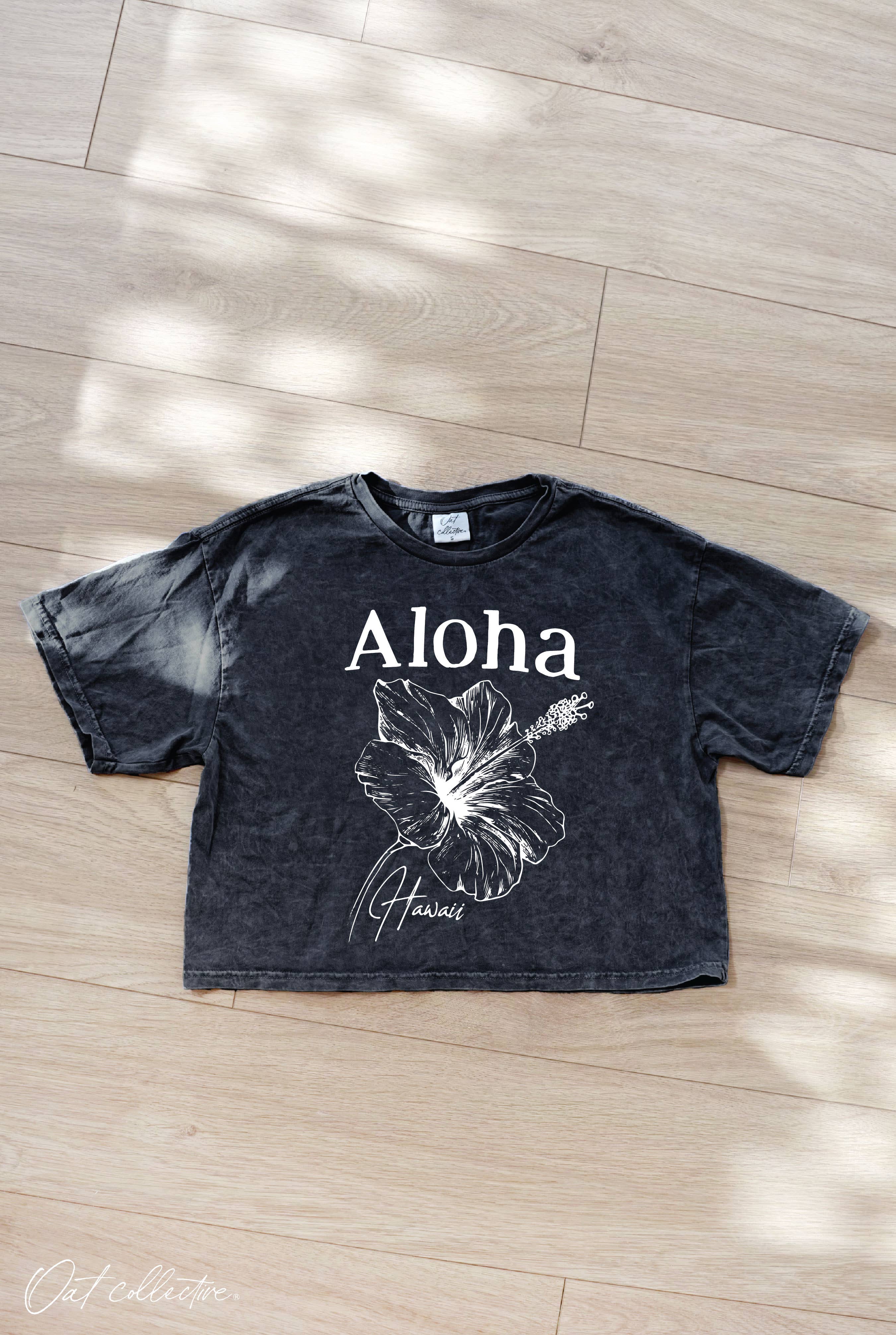 ALOHA HAWAII Cropped Mineral Washed Graphic Top
: CREAM / S