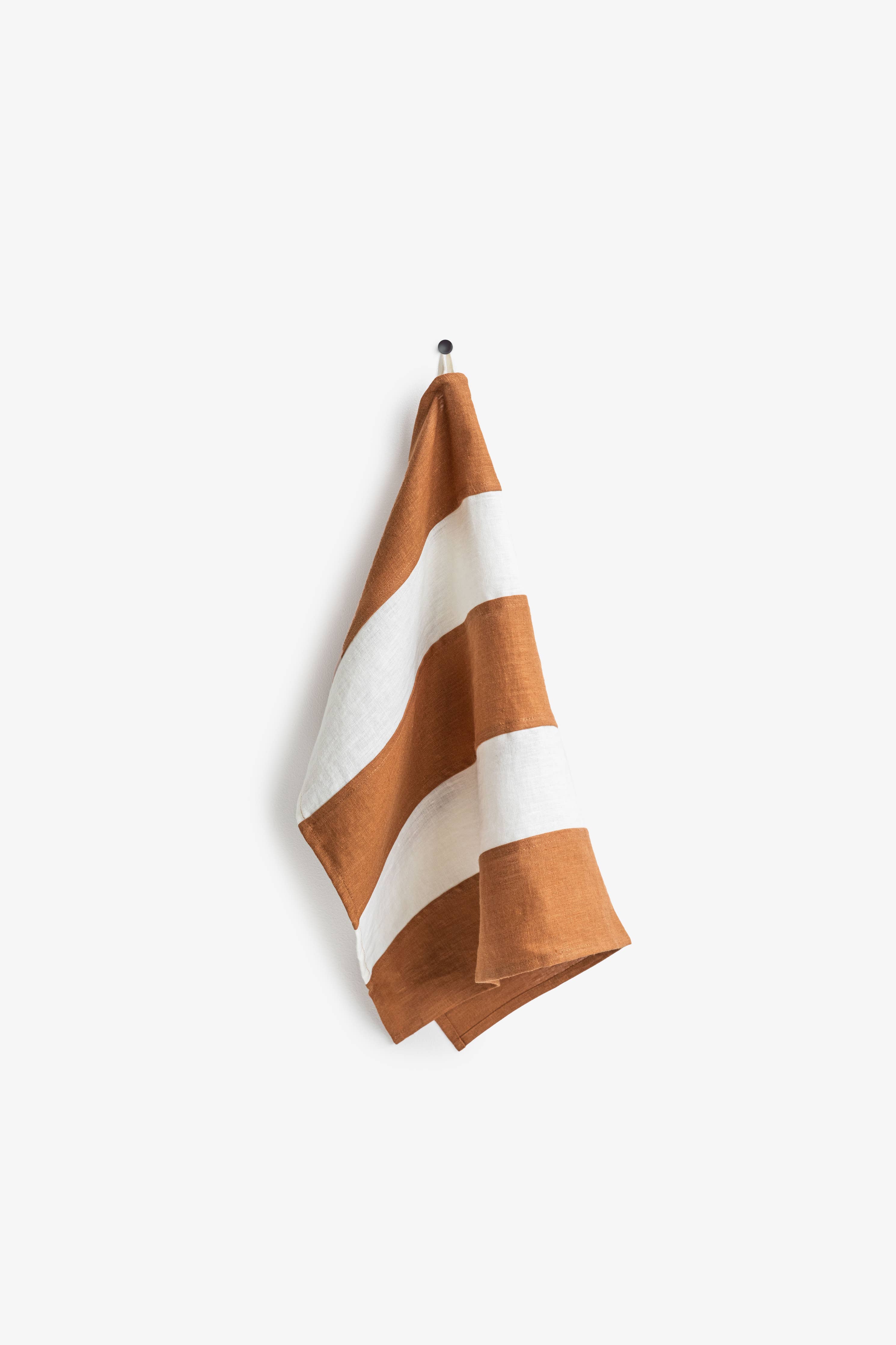 Striped linen tea towel in Cinnamon
