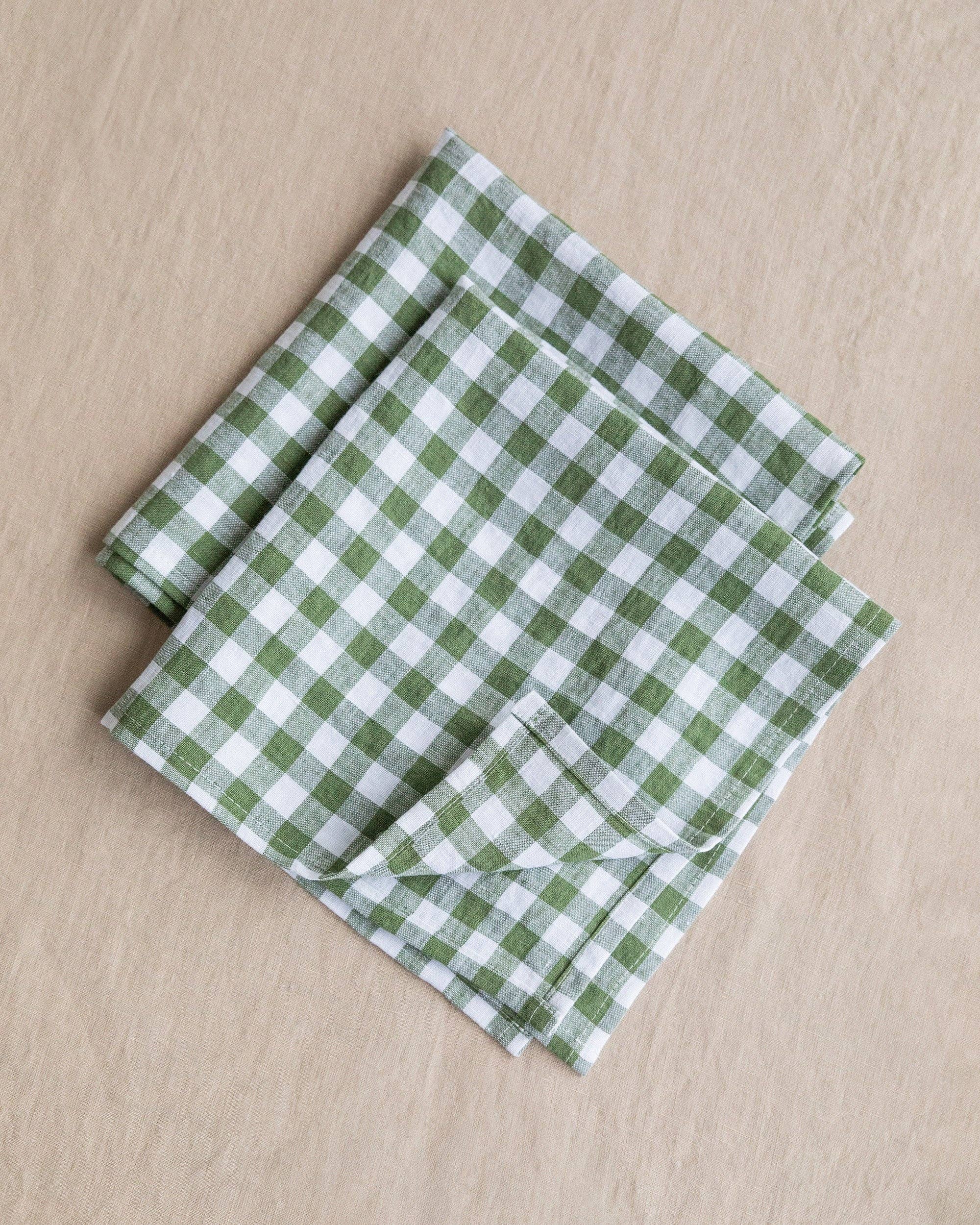 Forest green gingham linen napkin set of 2