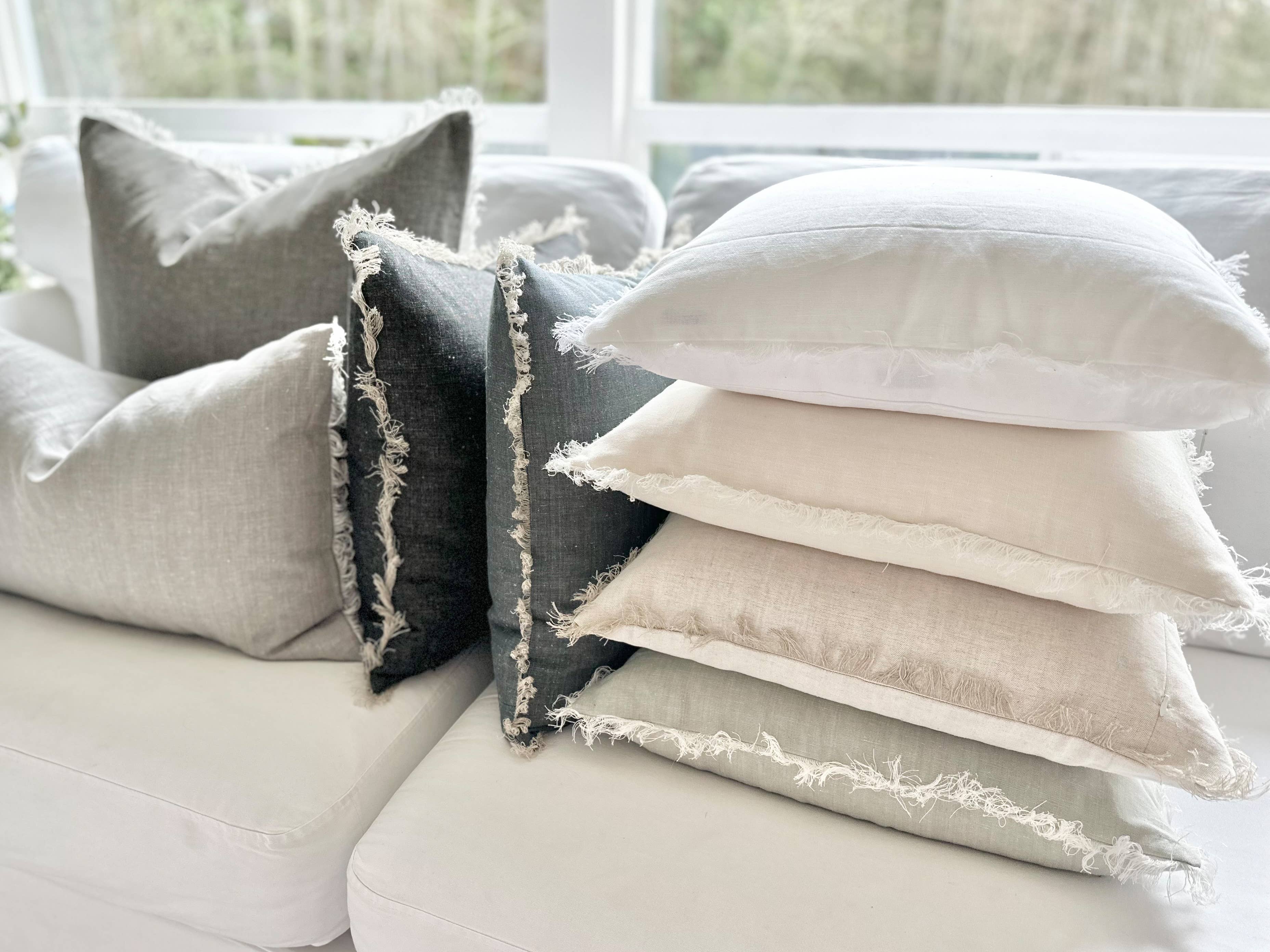 Fringe Pillow Covers - Stonewashed with Fringed Edge: Black / 16 x 26