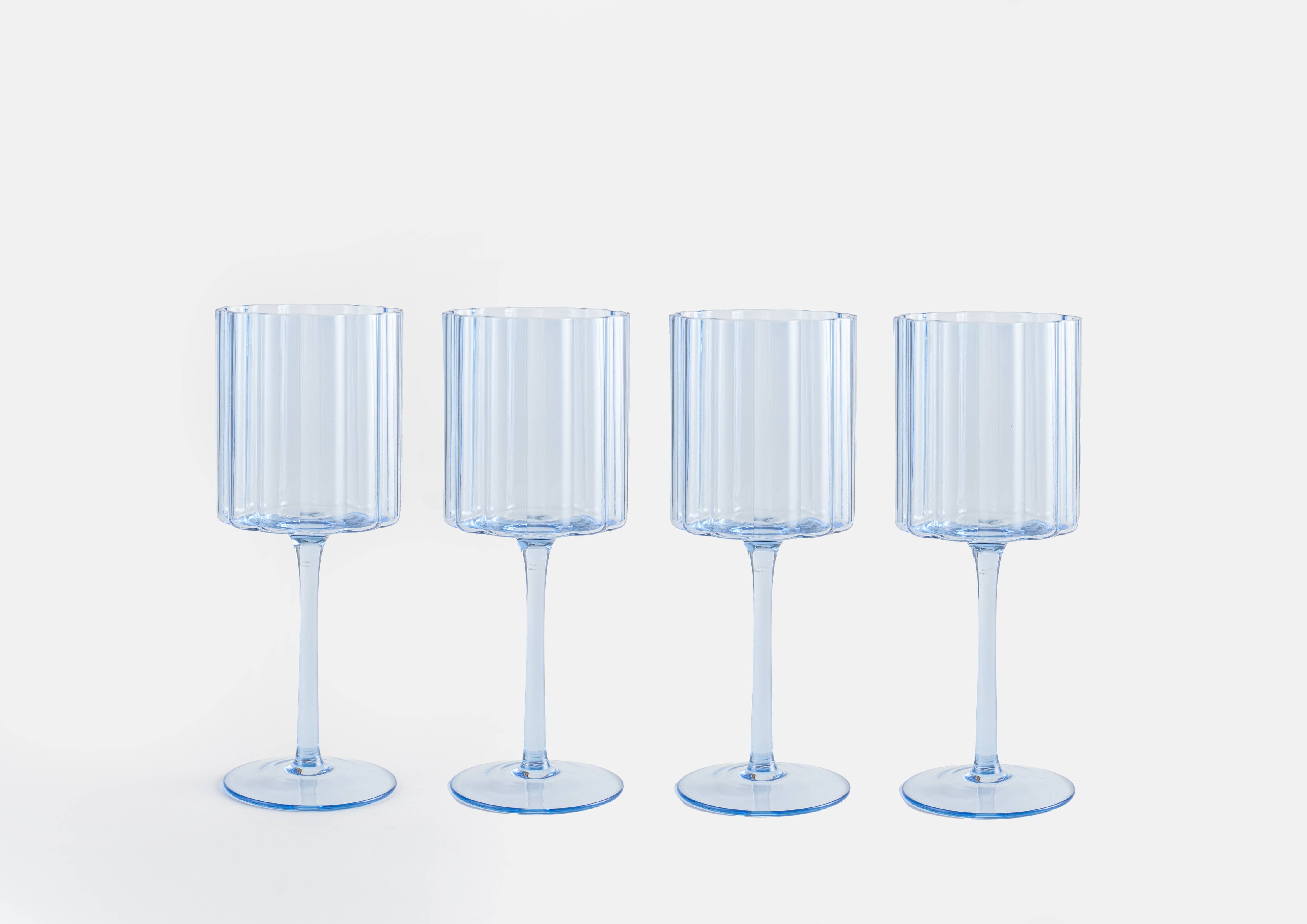 Scalloped Edge Glasses, wine, Blue, Set of 4
