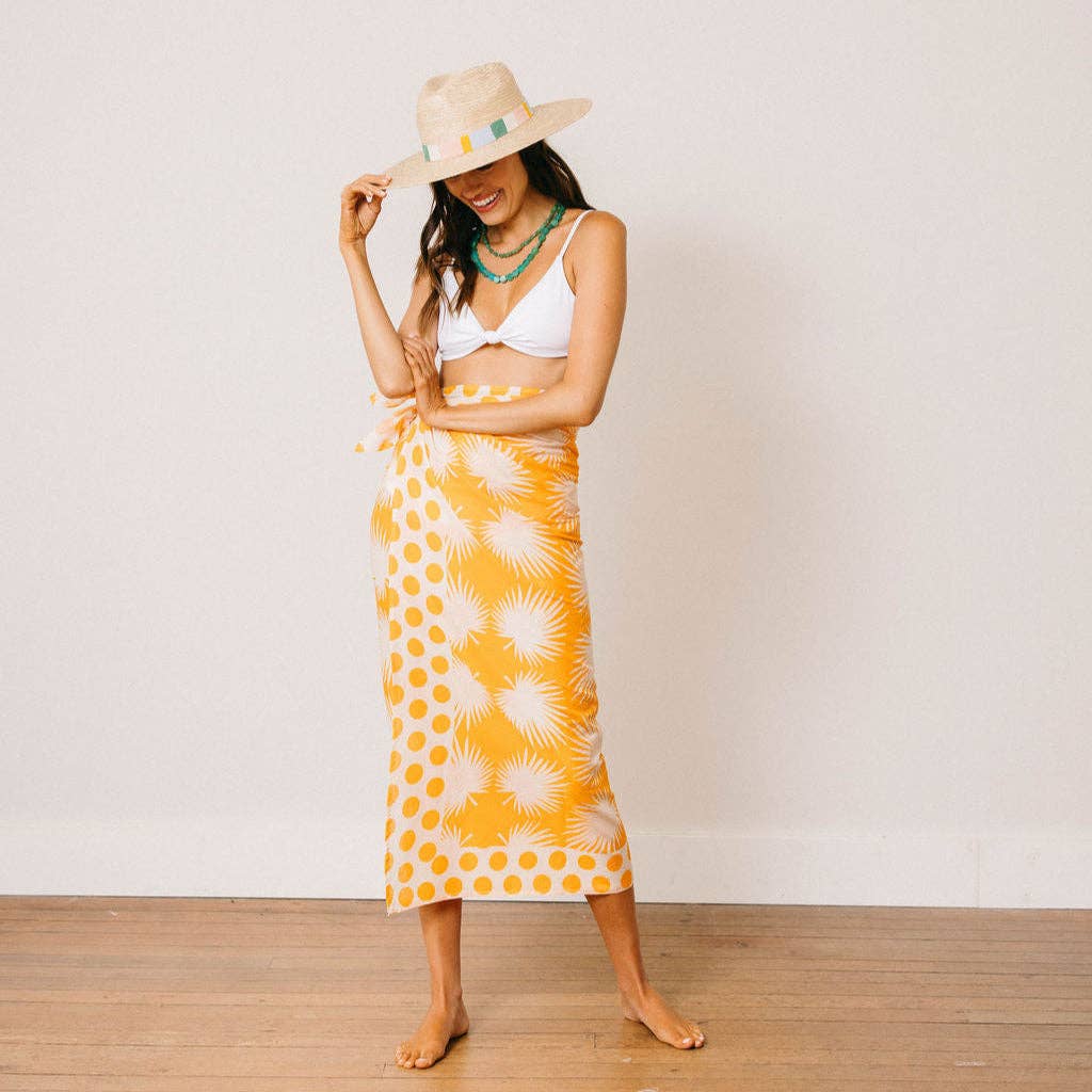 Gold Palm Geo with Gold Dot Sarong: One Size