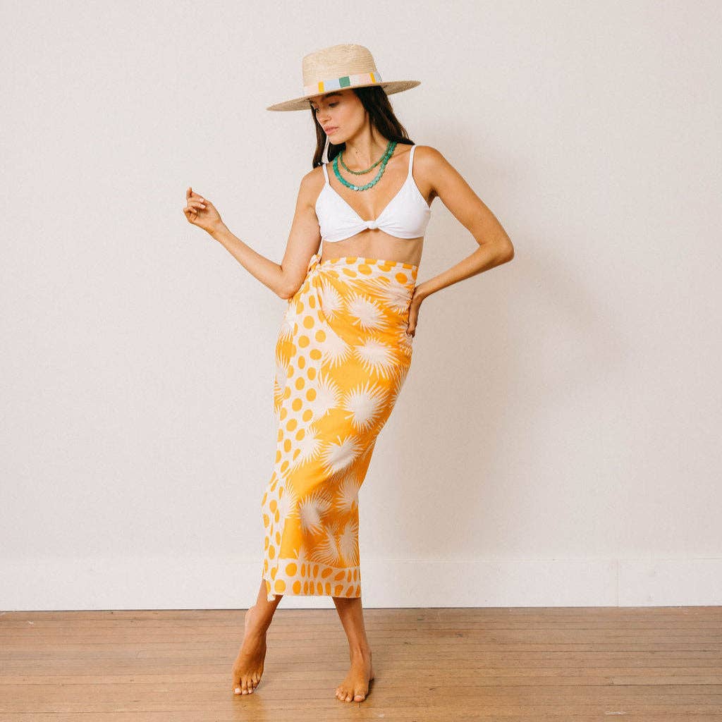 Gold Palm Geo with Gold Dot Sarong: One Size