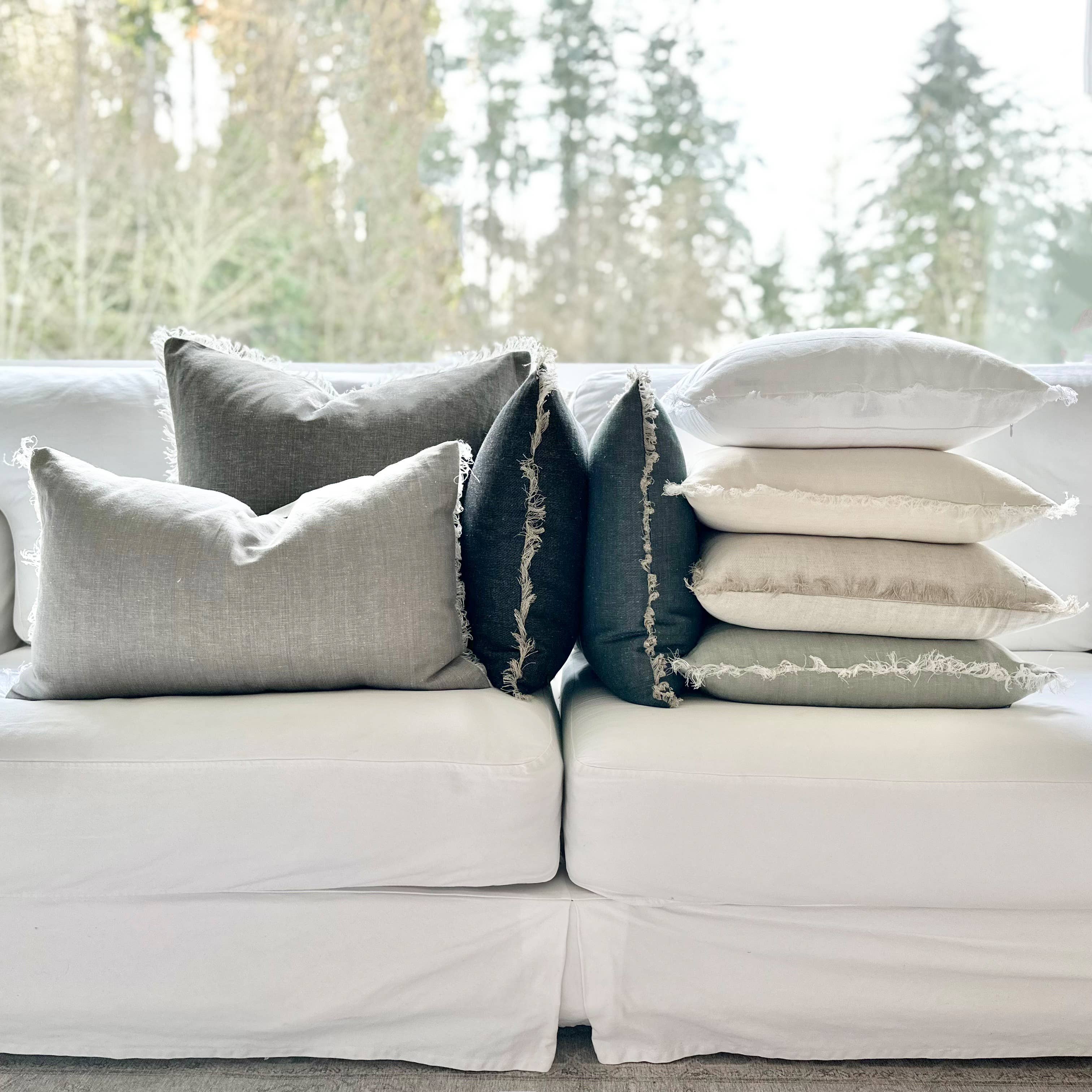 Fringe Pillow Covers - Stonewashed with Fringed Edge: Black / 20 x 20