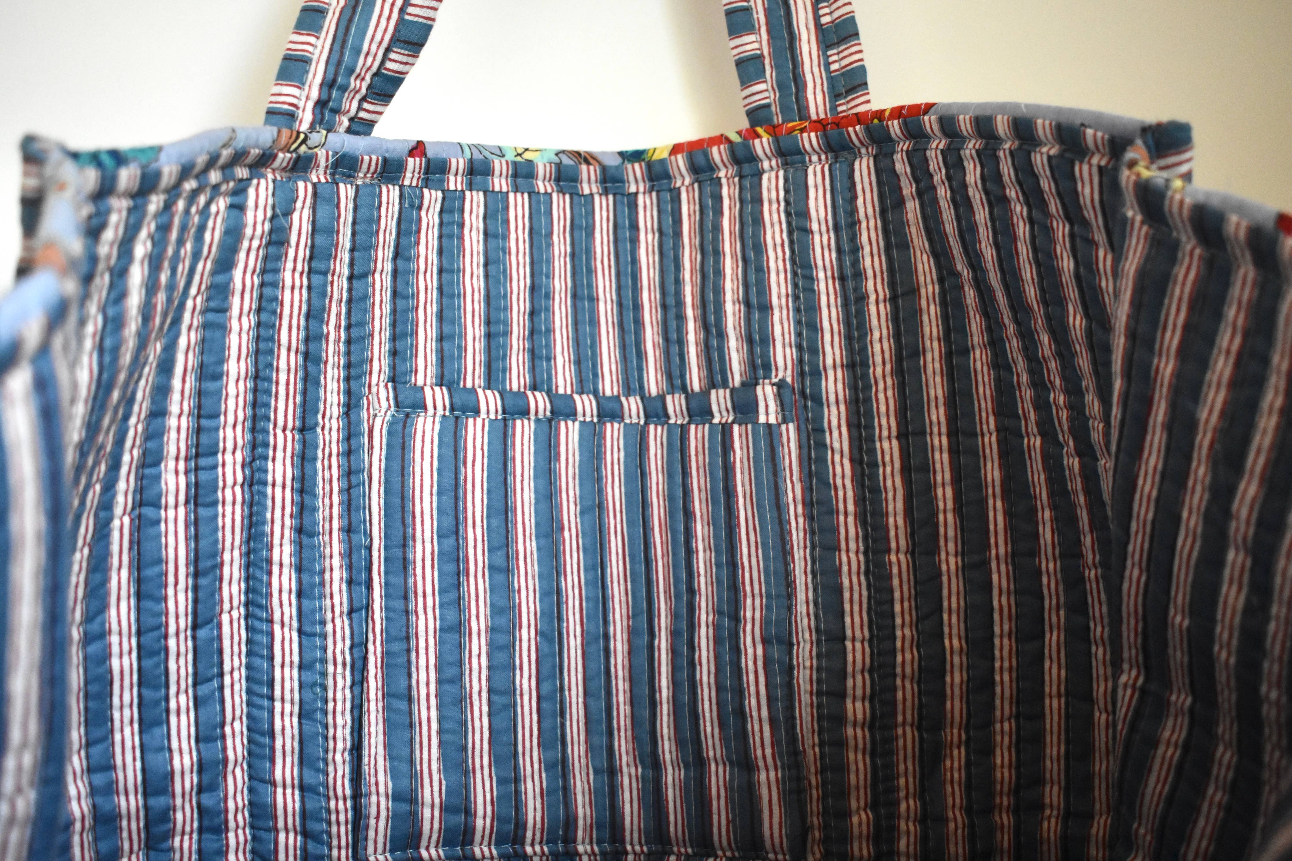 Block Print Tote Bag: Green Floral
