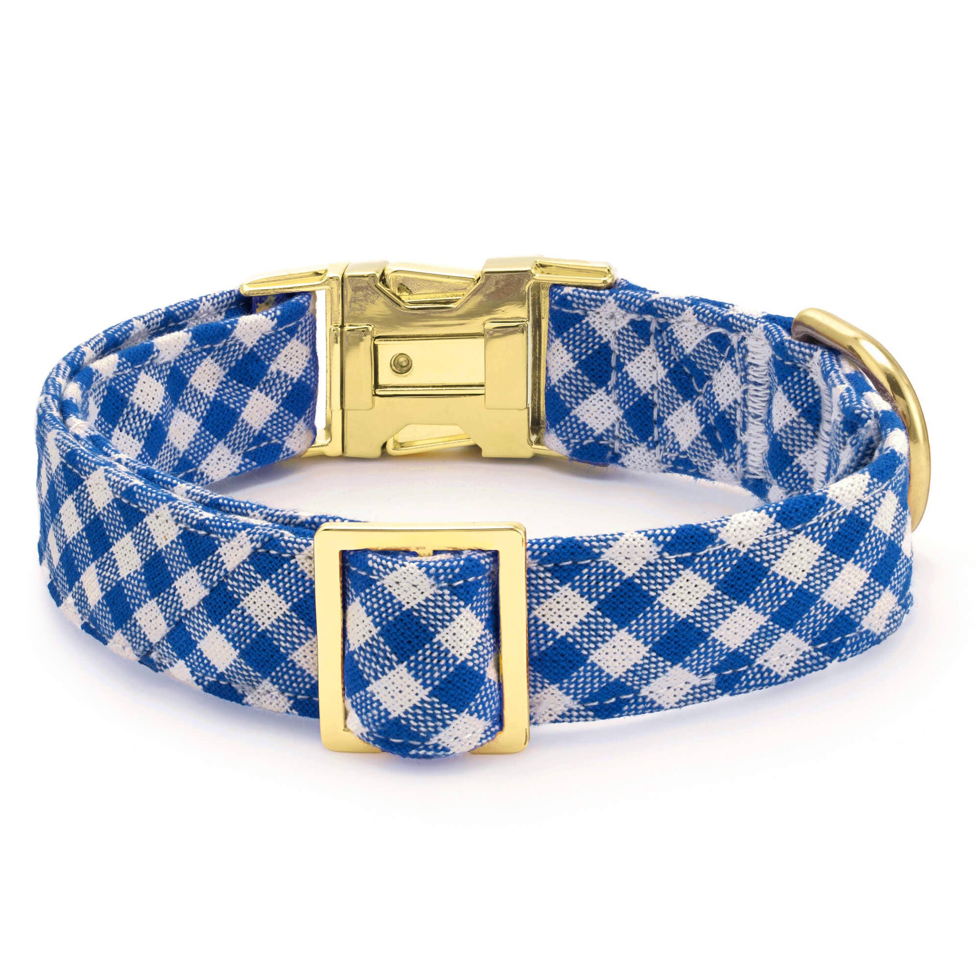 Lake Blue Gingham Summer Dog Collar: L
