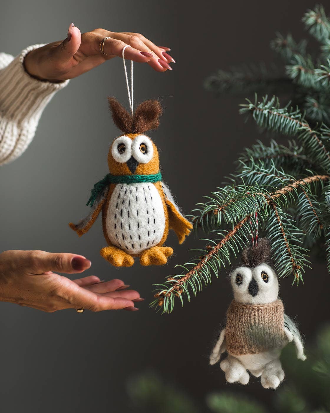 Felted Woodland Animal Ornament: Oliver Owl