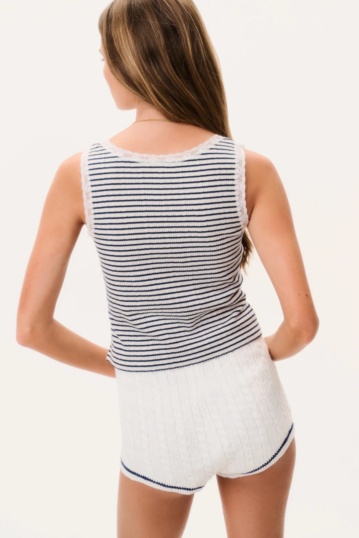 LoveShackFancy Elenabell Tank in Ocean Cavern Stripe, back view