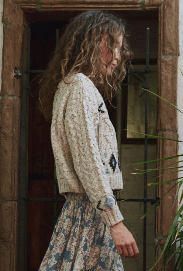 The Great. The Cavern Cardigan in Oat, side detail