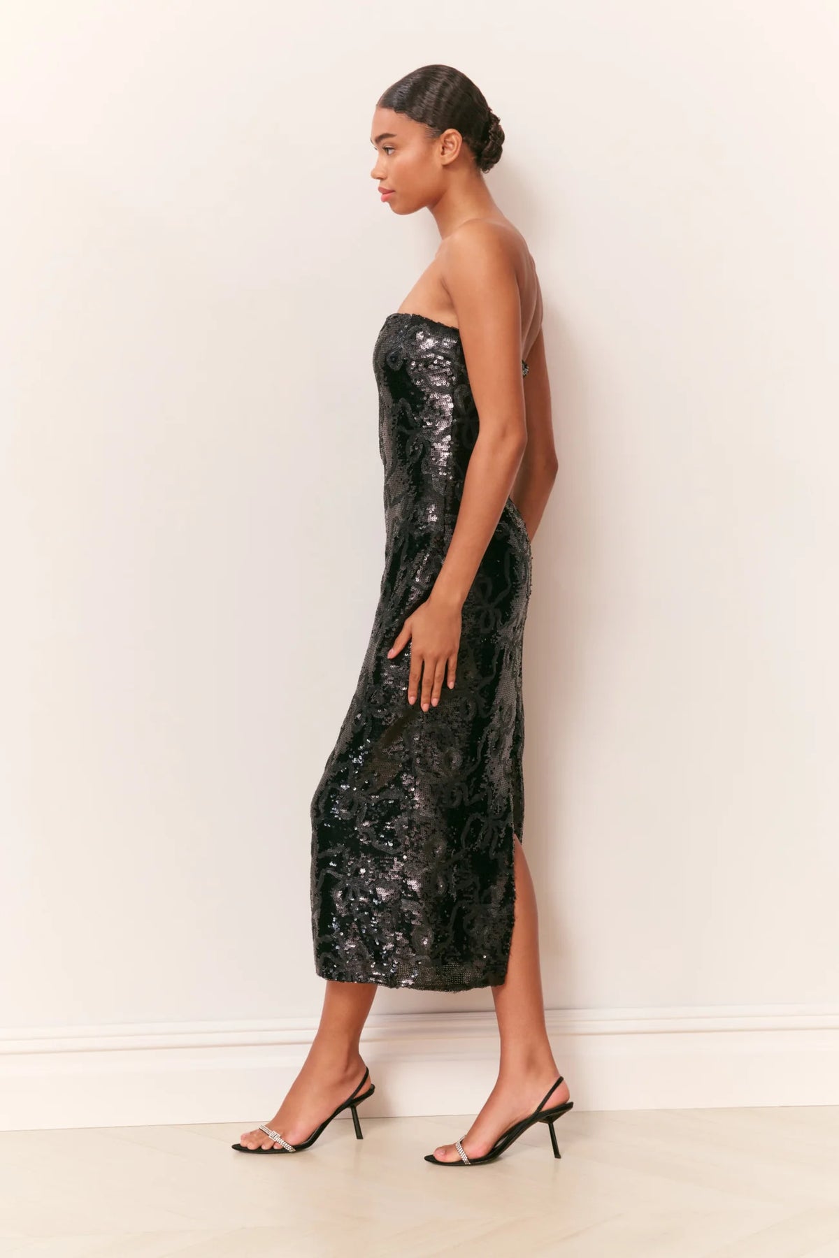 LoveShackFancy Stasia Dress in Black, side detail
