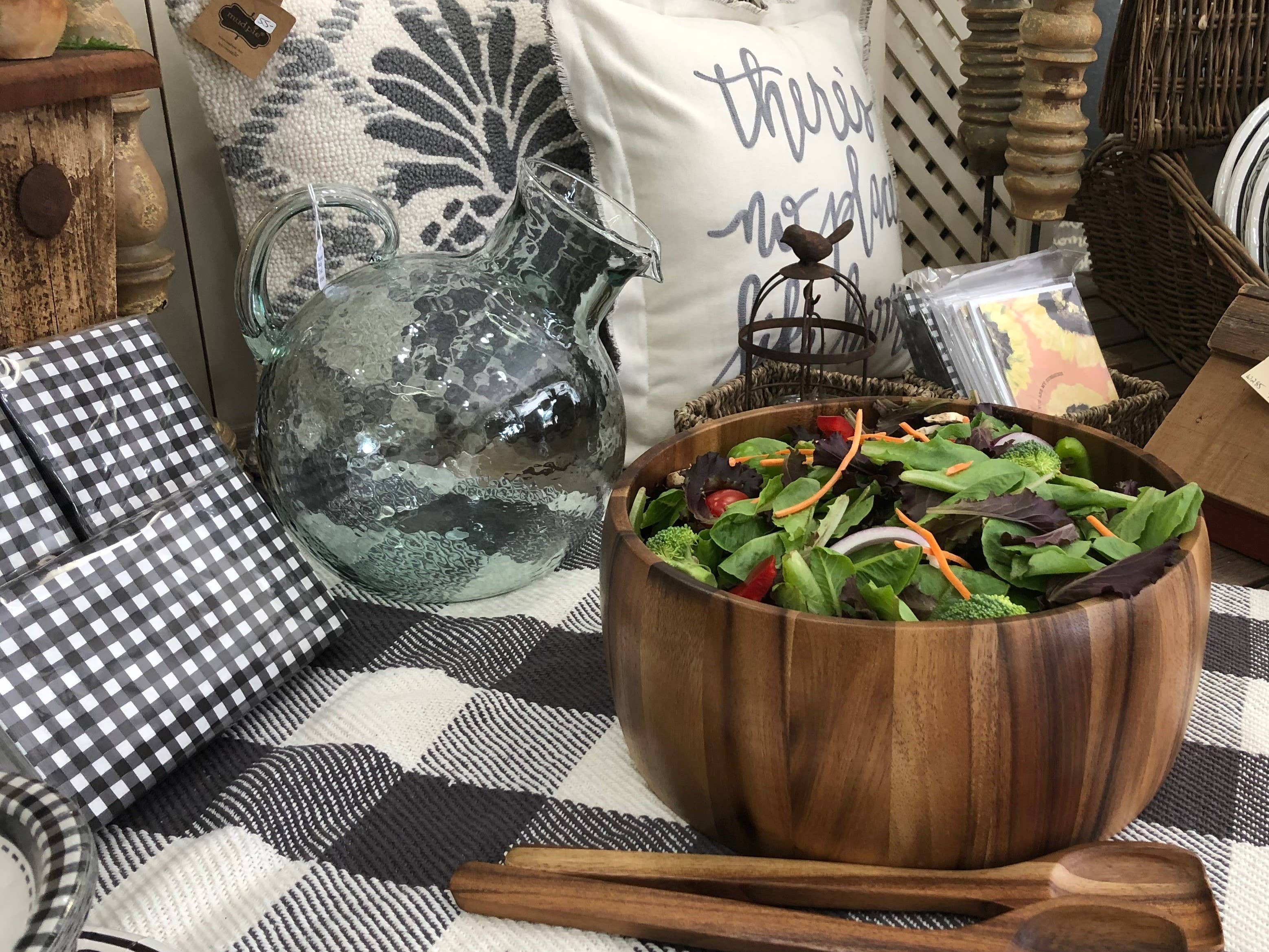 Extra Large Acacia Serving/Salad Bowl with Utensils – 12"