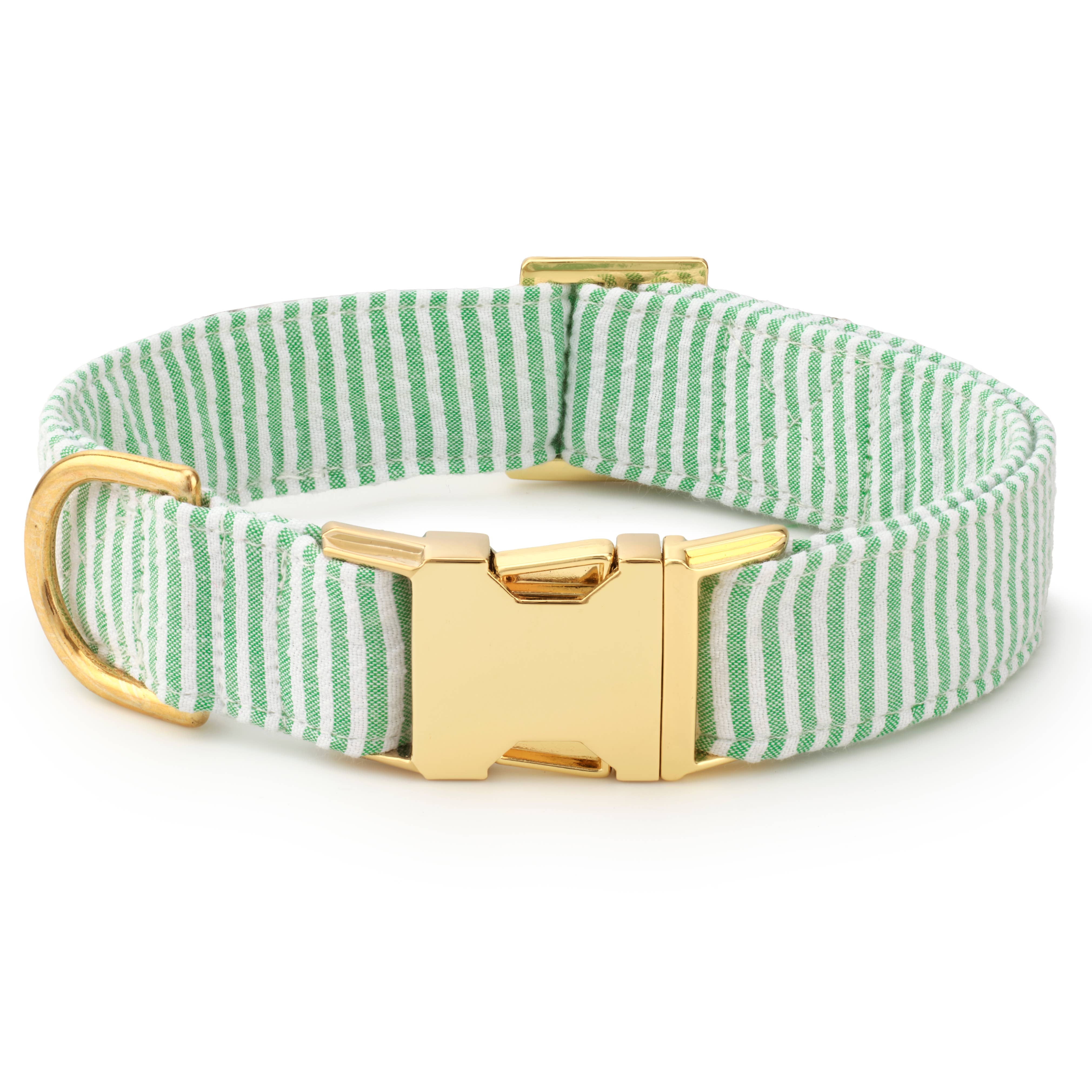 Green Seersucker Dog Collar: M - 14-19”