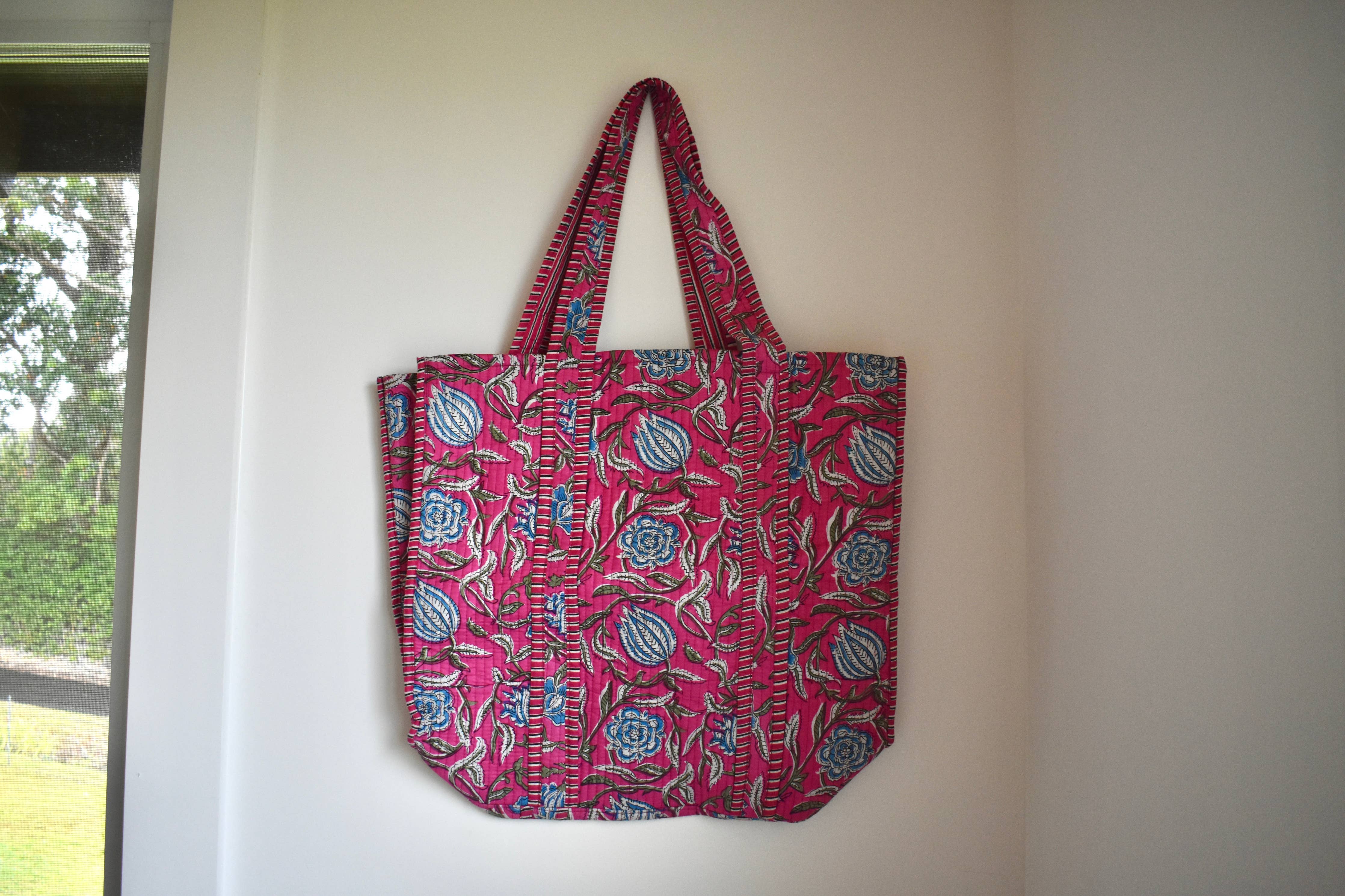 Block Print Tote Bag: Green Floral