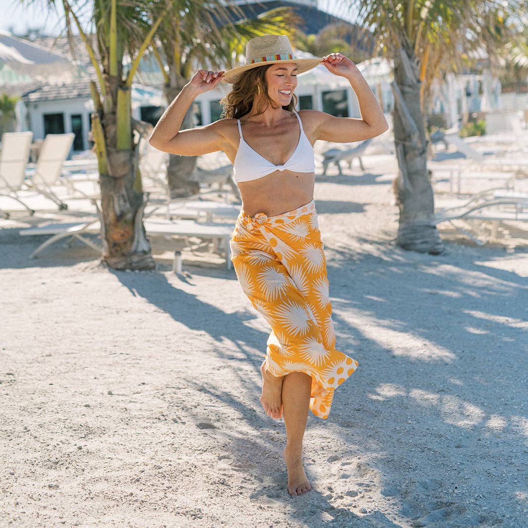 Gold Palm Geo with Gold Dot Sarong: One Size