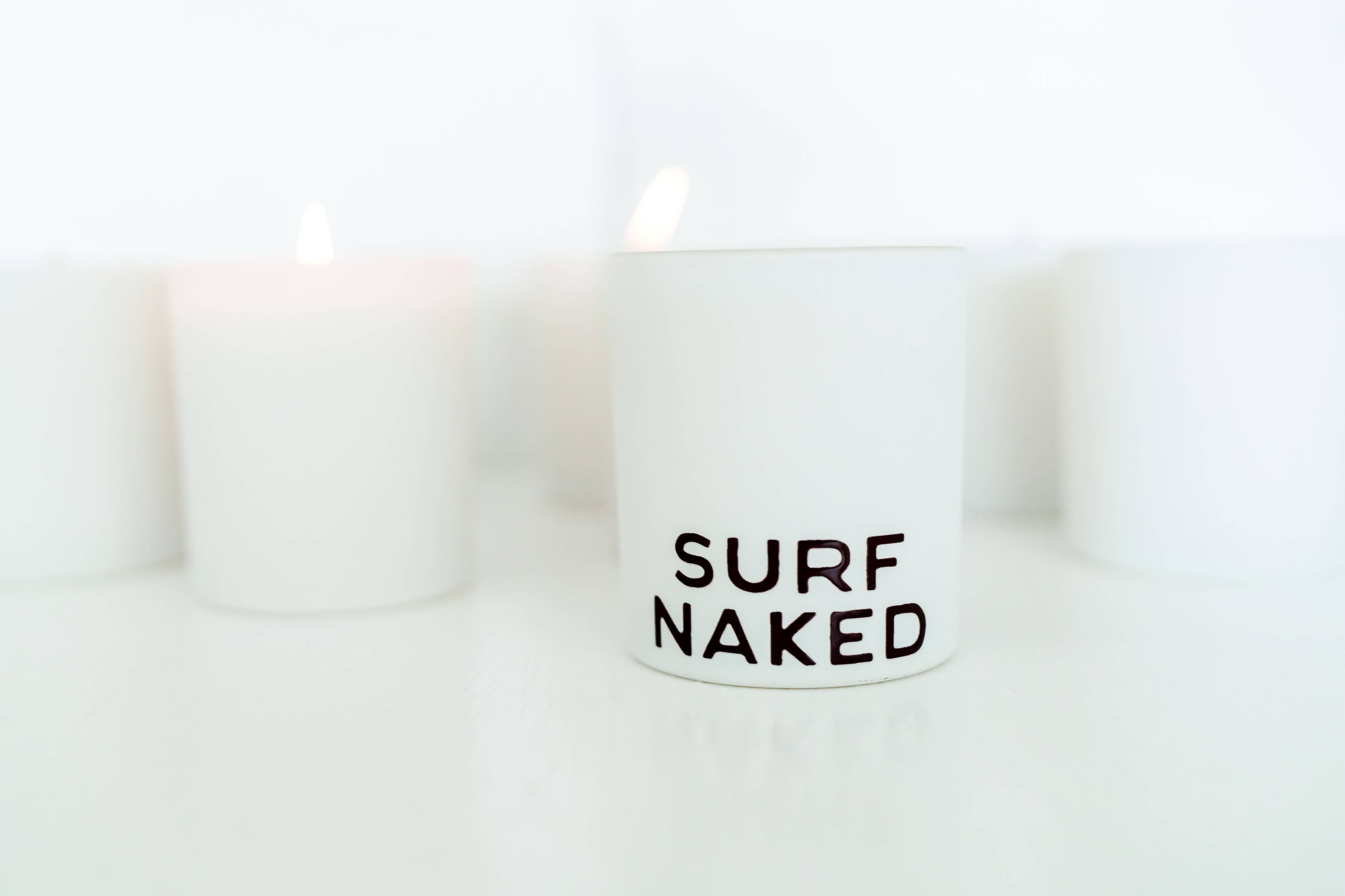 "Surf Naked" 10 oz Soy Candle: Illustrated Glass Soy Candle
