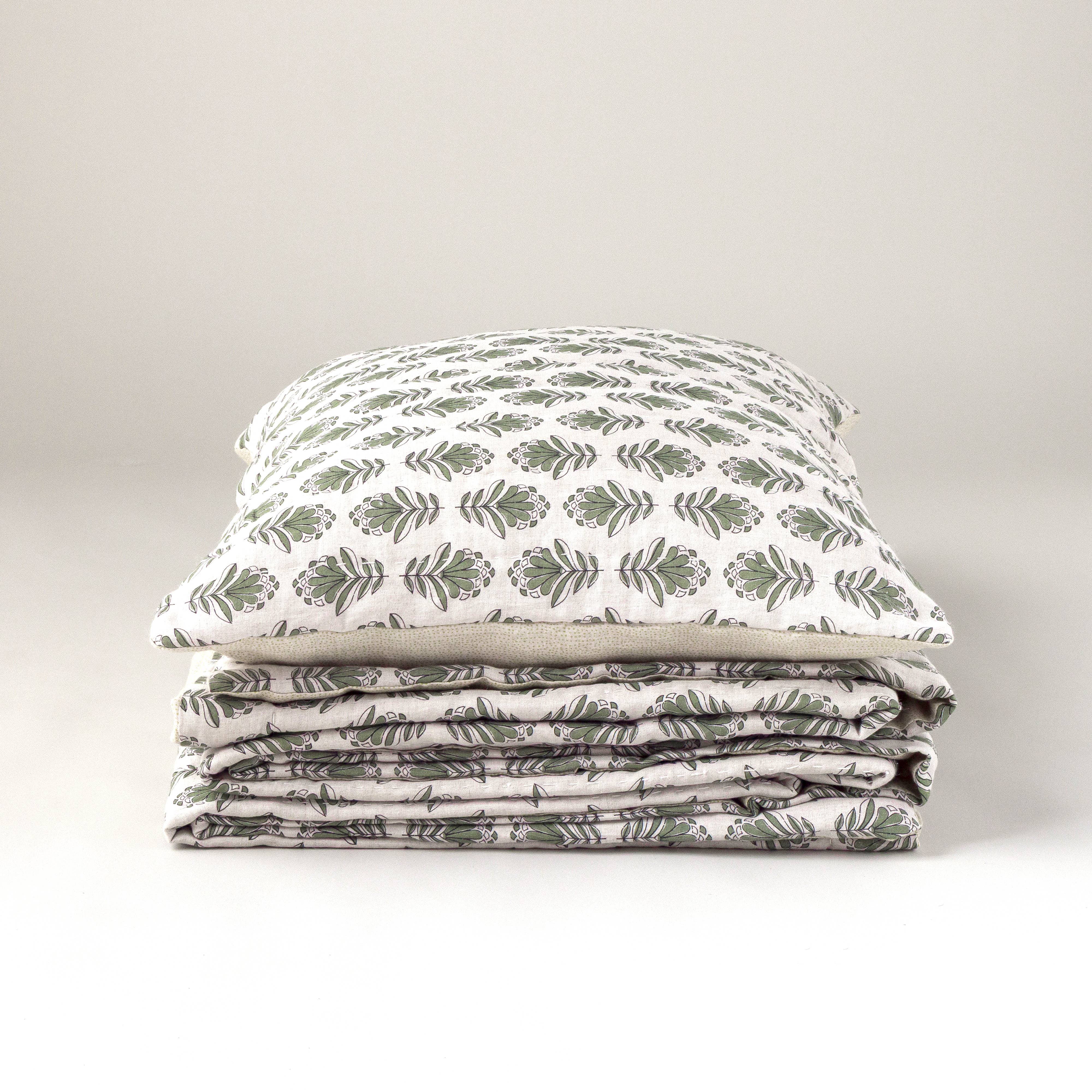 Charlie Block Print Sham: DARK GREEN / KING