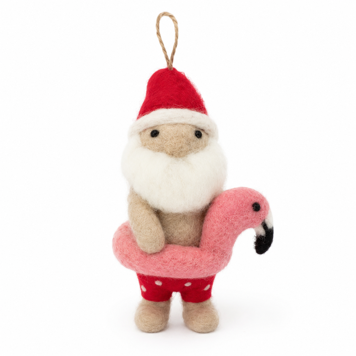 Santa with Flamingo Float Ornament