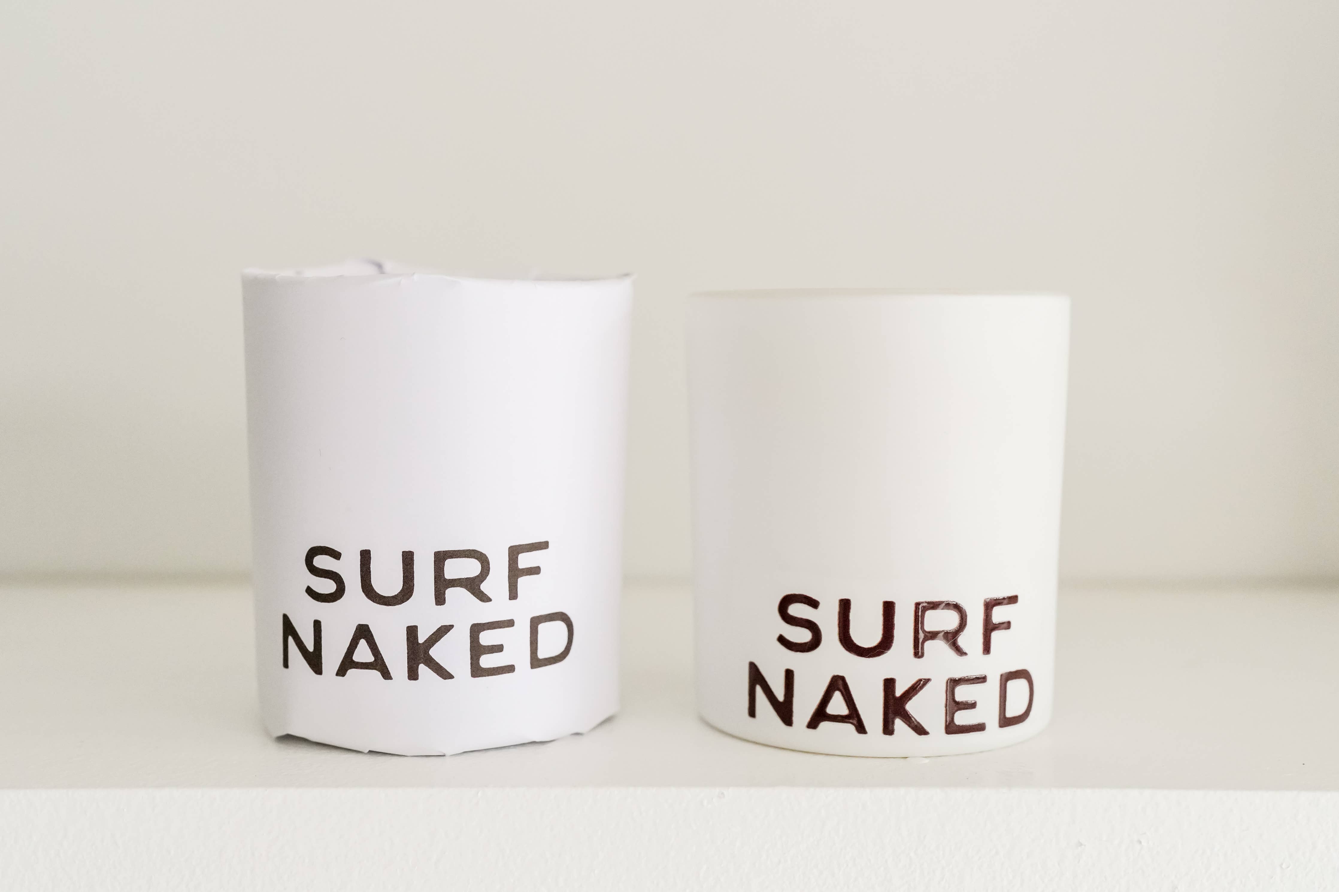 "Surf Naked" 10 oz Soy Candle: Illustrated Glass Soy Candle