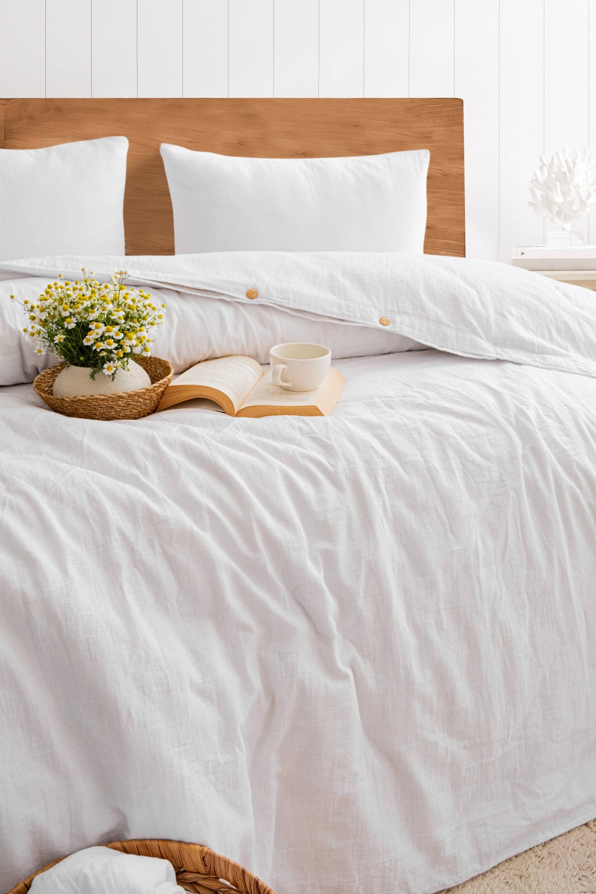 Organic Muslin Duvet Cover Set with Fitted Sheet and Pillowcases – Hypoallergenic Cotton Bedding: Queen 90 x 90 in (230 x 230 cm) / Taupe Stripe