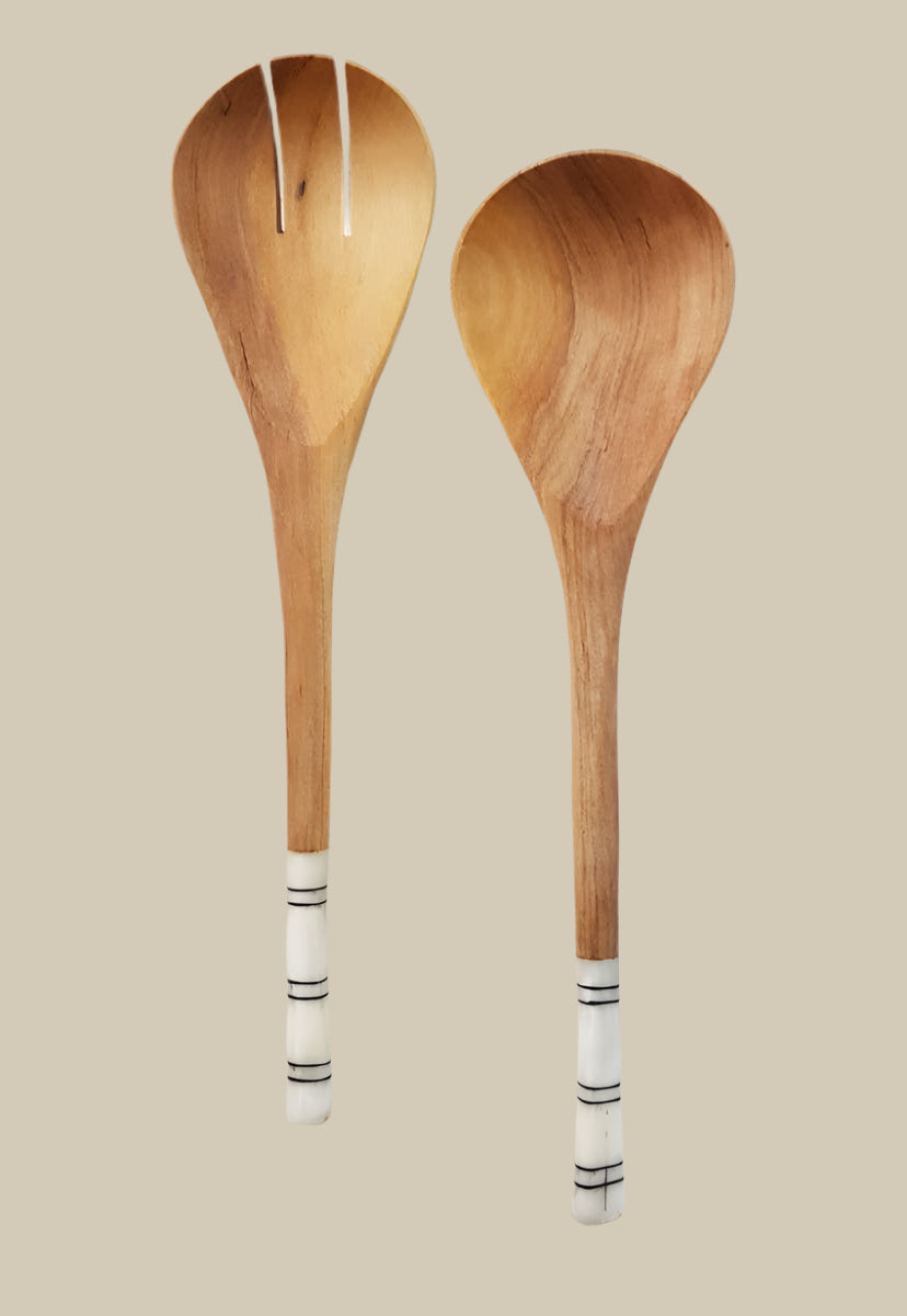 Striped Olive Wood Salad Servers