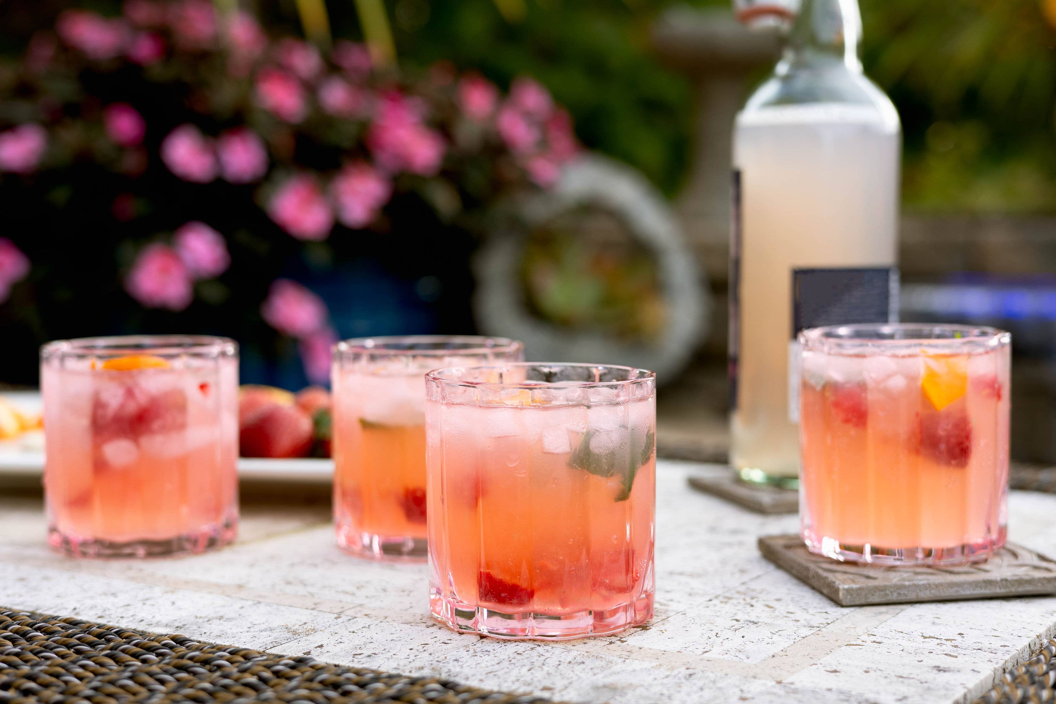 Scalloped Rim Fluted Short Tumbler Glass, Set of 4, Pink