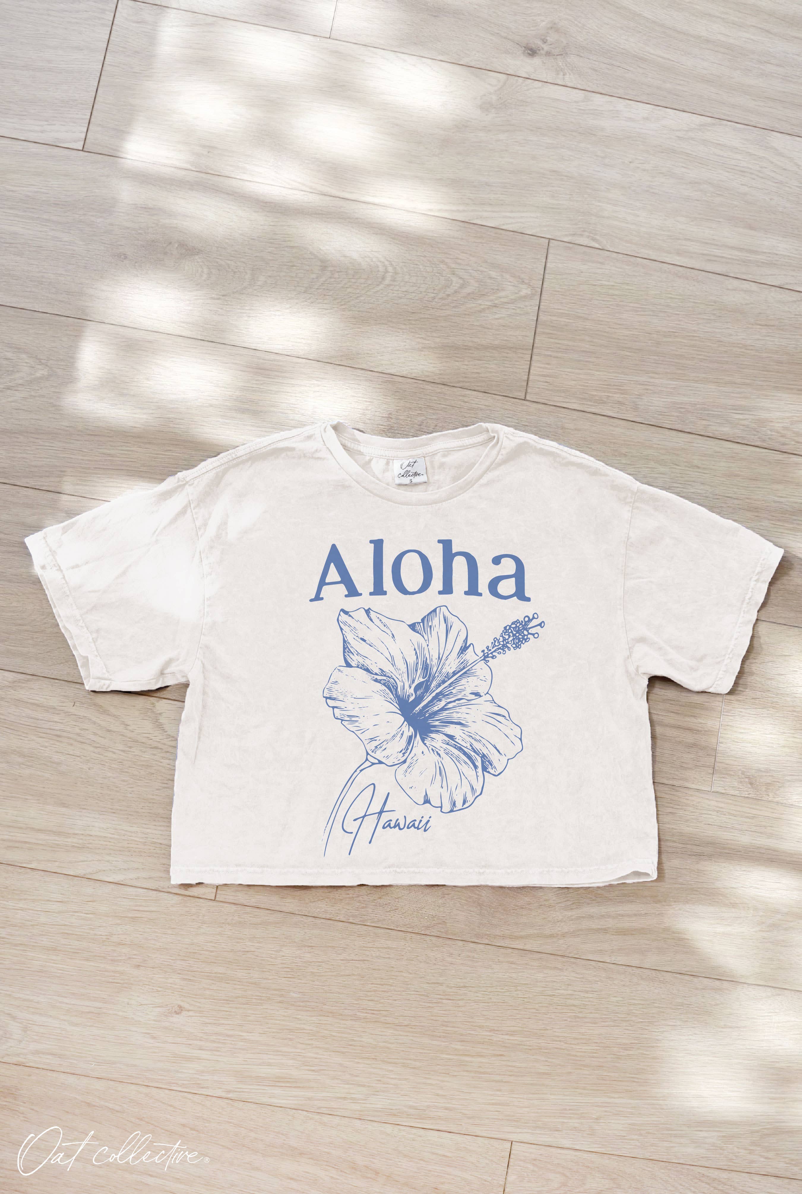 ALOHA HAWAII Cropped Mineral Washed Graphic Top
: CREAM / L