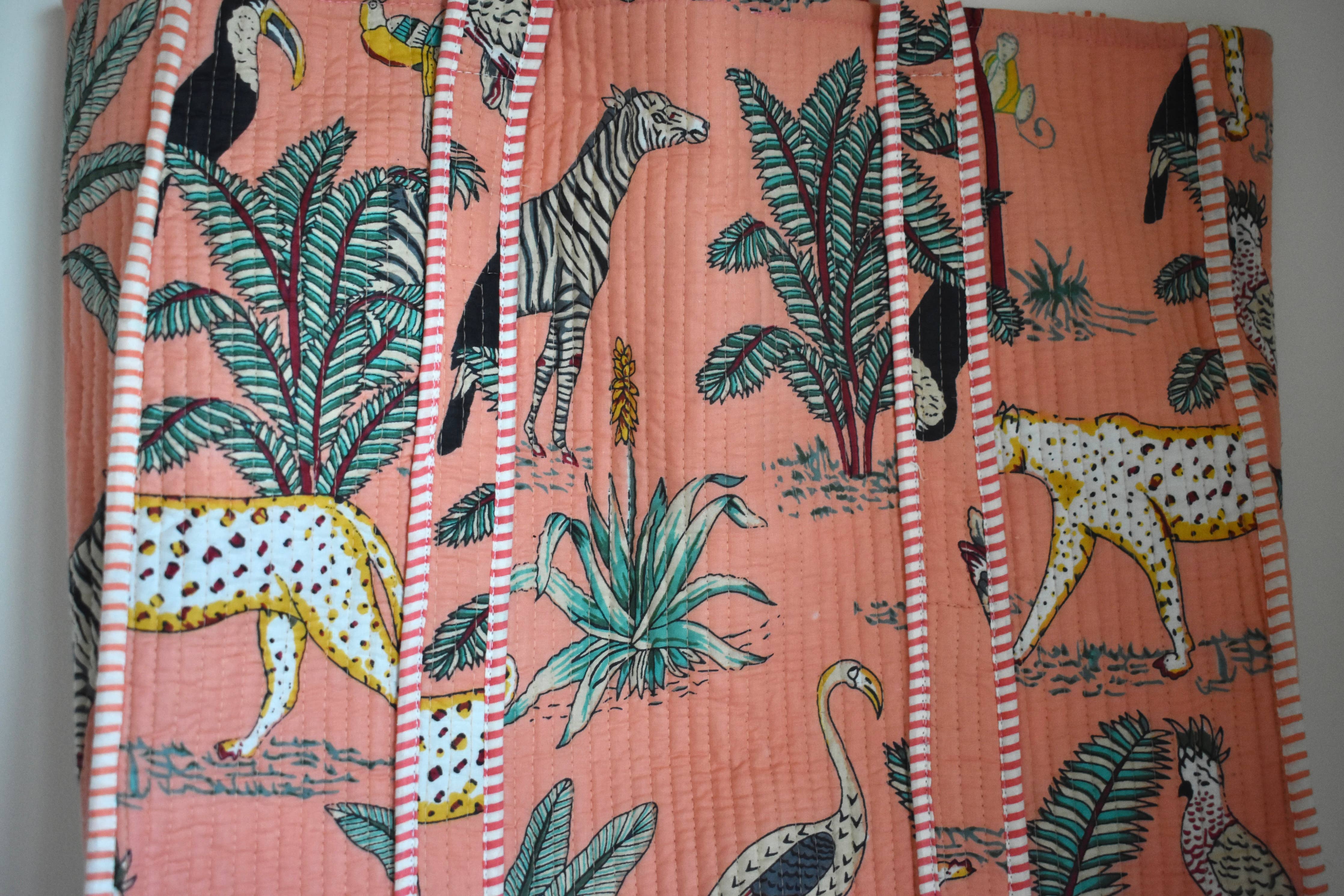 Block Print Tote Bag: Green Floral