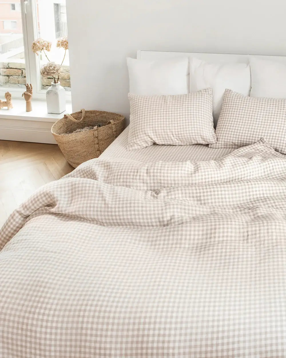 Natural Gingham Linen Duvet Cover Set Queen