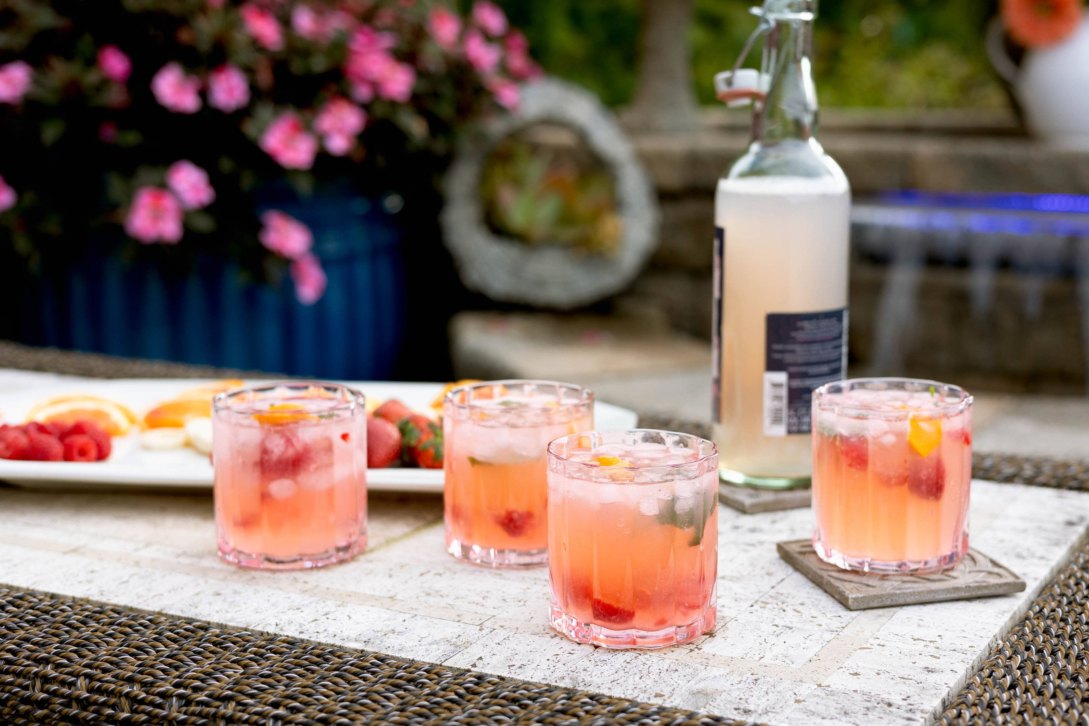 Scalloped Rim Fluted Short Tumbler Glass, Set of 4, Pink