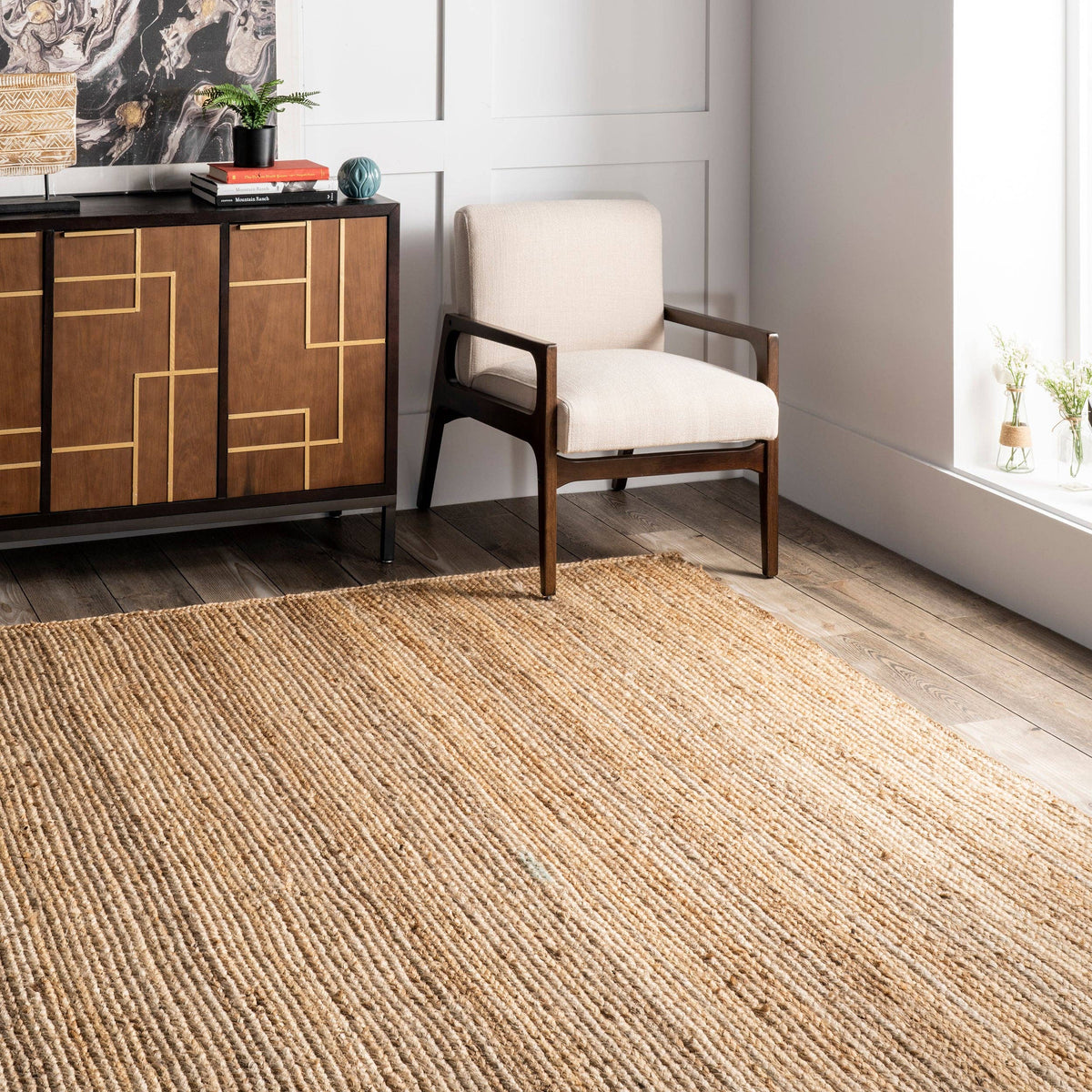 Rigo Hand Woven Farmhouse Jute Area Rug: Natural / Rectangle / 8' X 10'