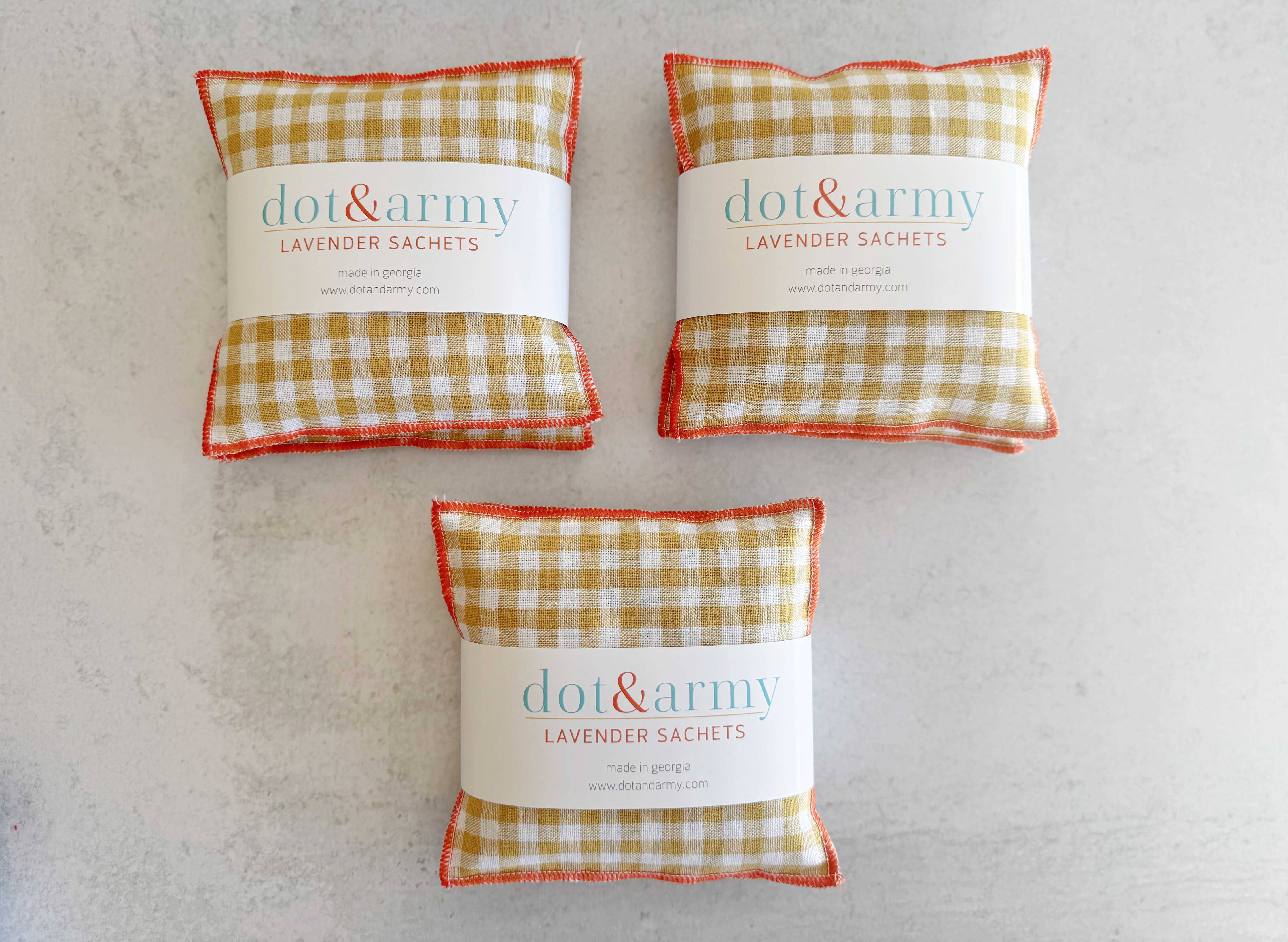 Mini Check Linen Lavender Sachets, set of two : Papaya