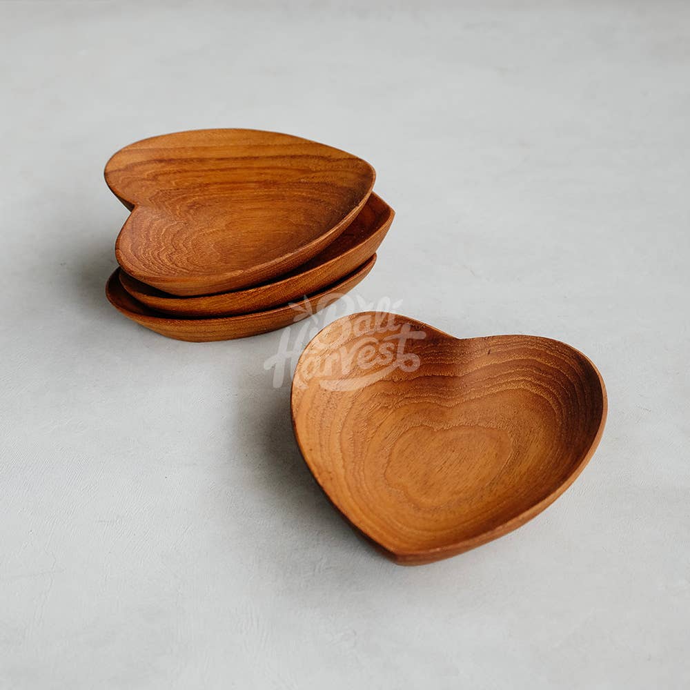 Teak Wooden Heart Saucer - Dish Plate Spoon Rest Valentines