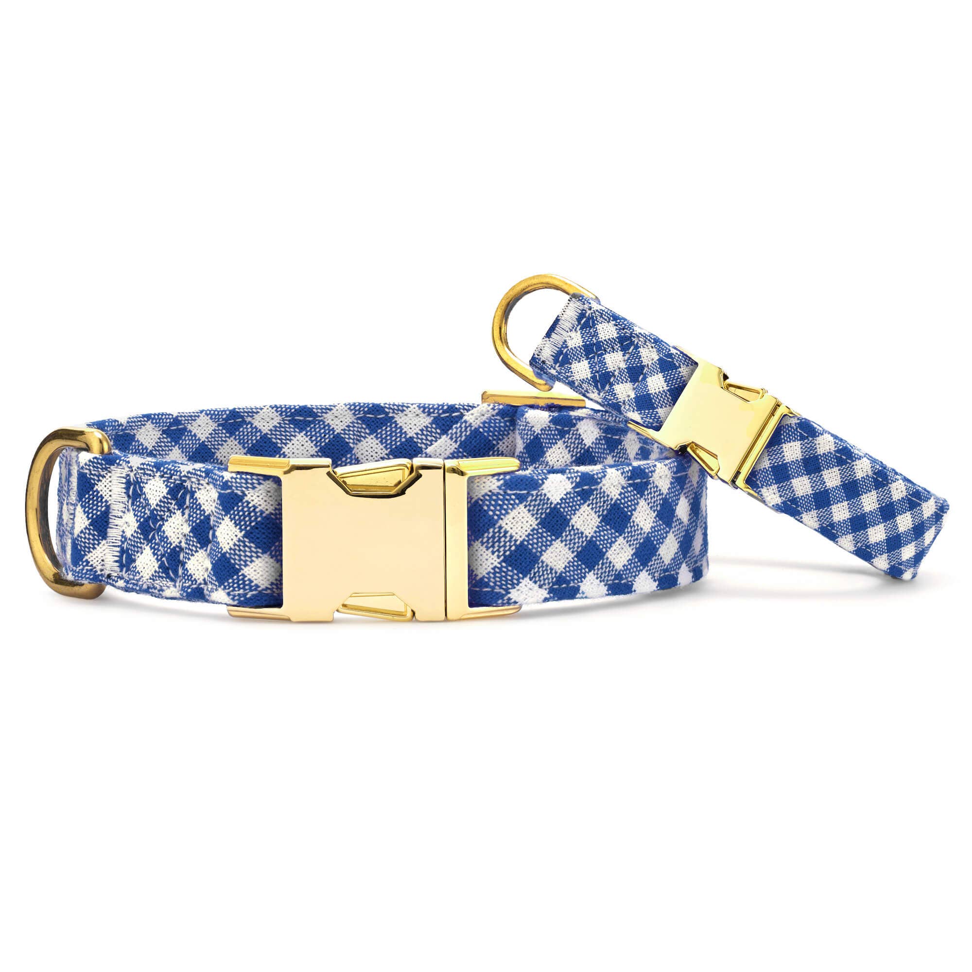 Lake Blue Gingham Summer Dog Collar: XS