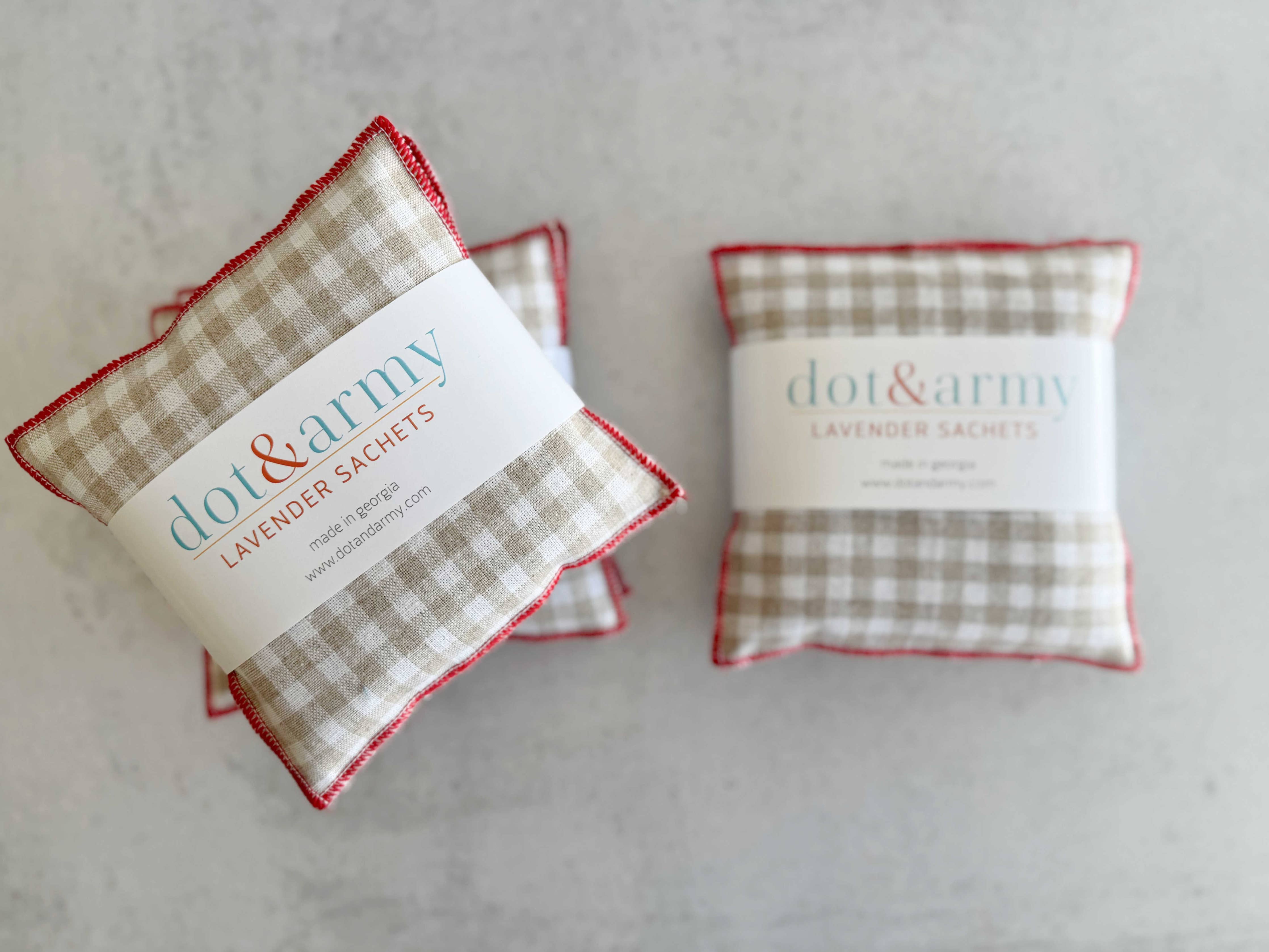 Mini Check Linen Lavender Sachets, set of two : Papaya