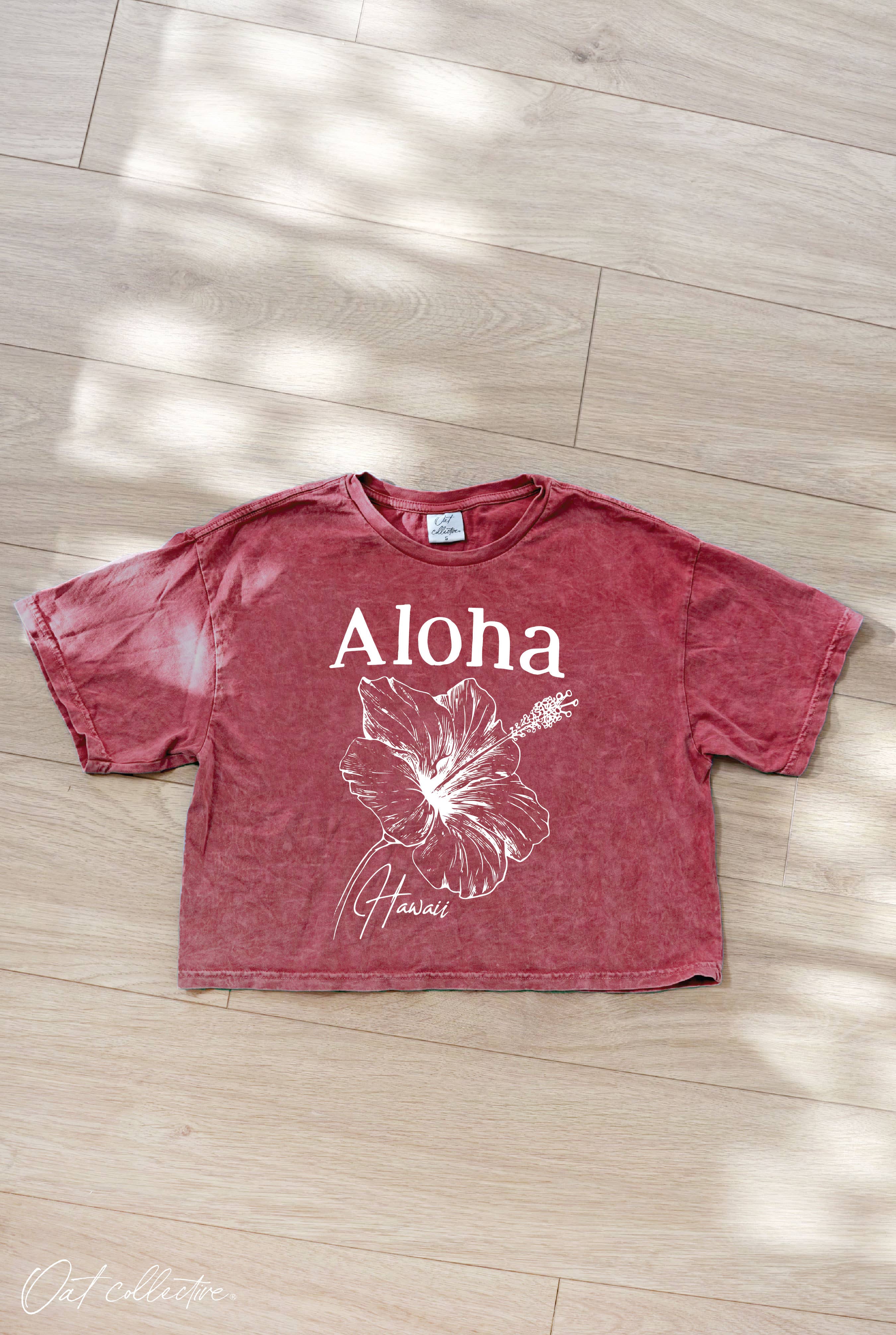 ALOHA HAWAII Cropped Mineral Washed Graphic Top
: CREAM / S