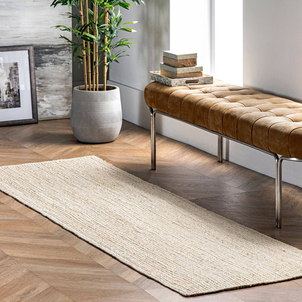 Rigo Hand Woven Farmhouse Jute Area Rug: Natural / Rectangle / 8' X 10'