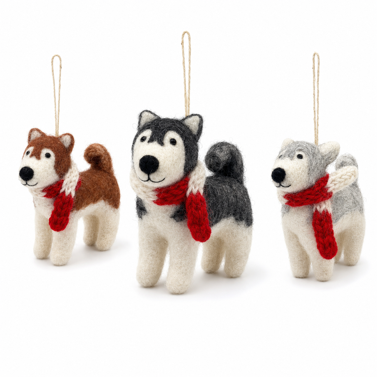 Felt Husky Ornament: Brown