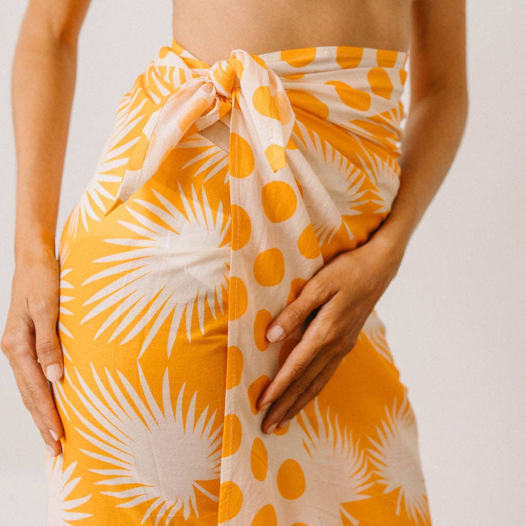 Gold Palm Geo with Gold Dot Sarong: One Size