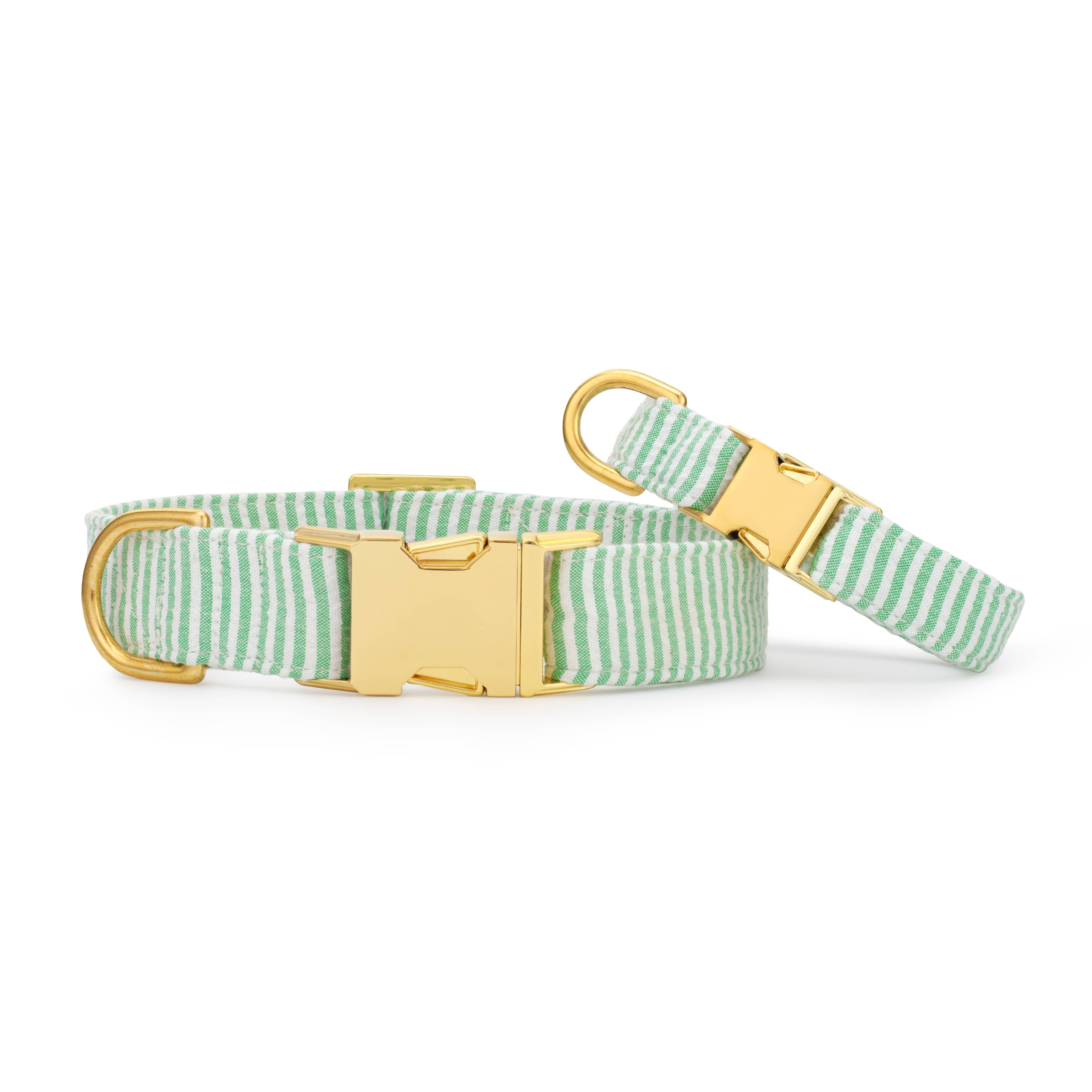 Green Seersucker Dog Collar: M - 14-19”