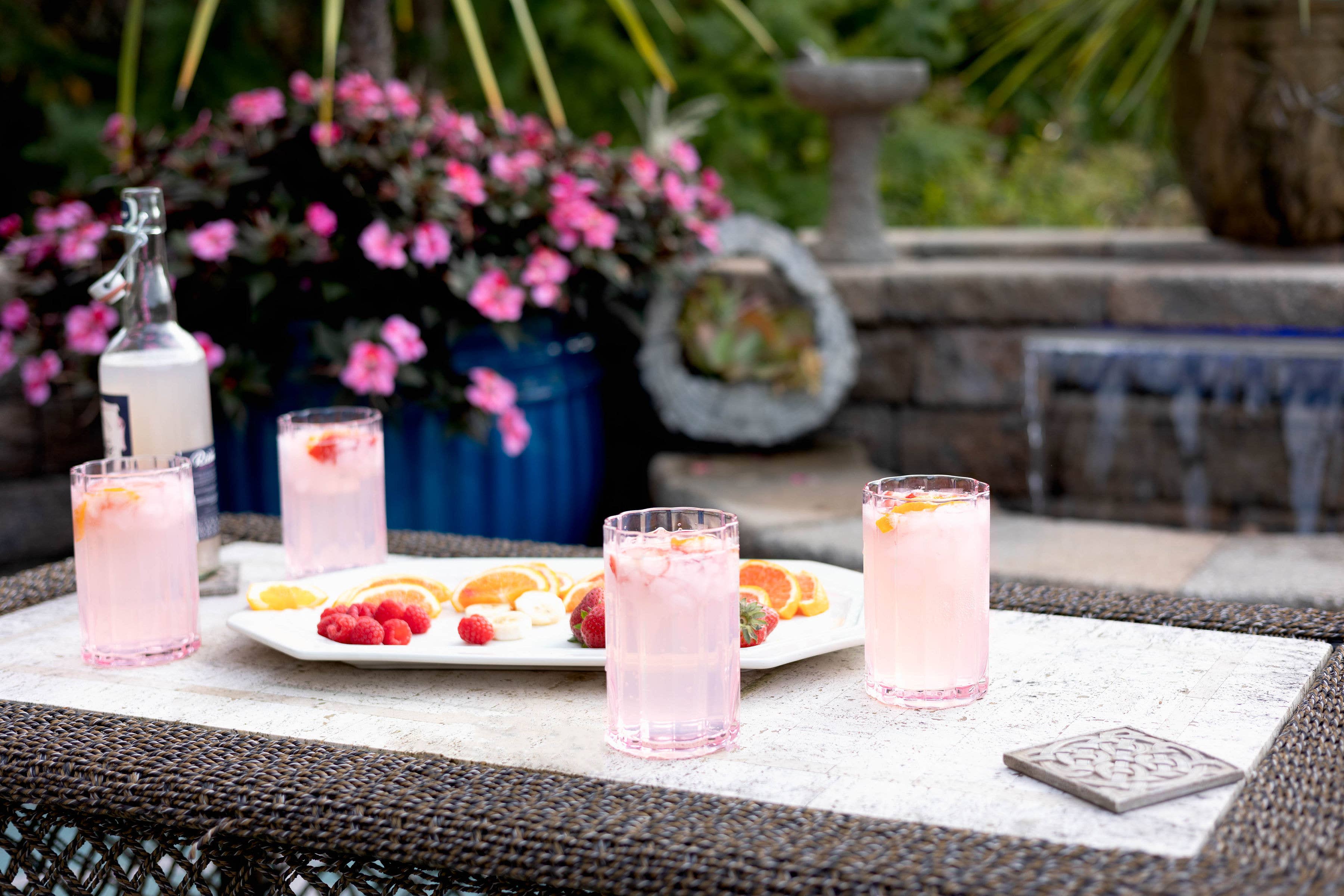 Scalloped Rim Fluted Tall Tumbler Glass, Set of 4, Pink