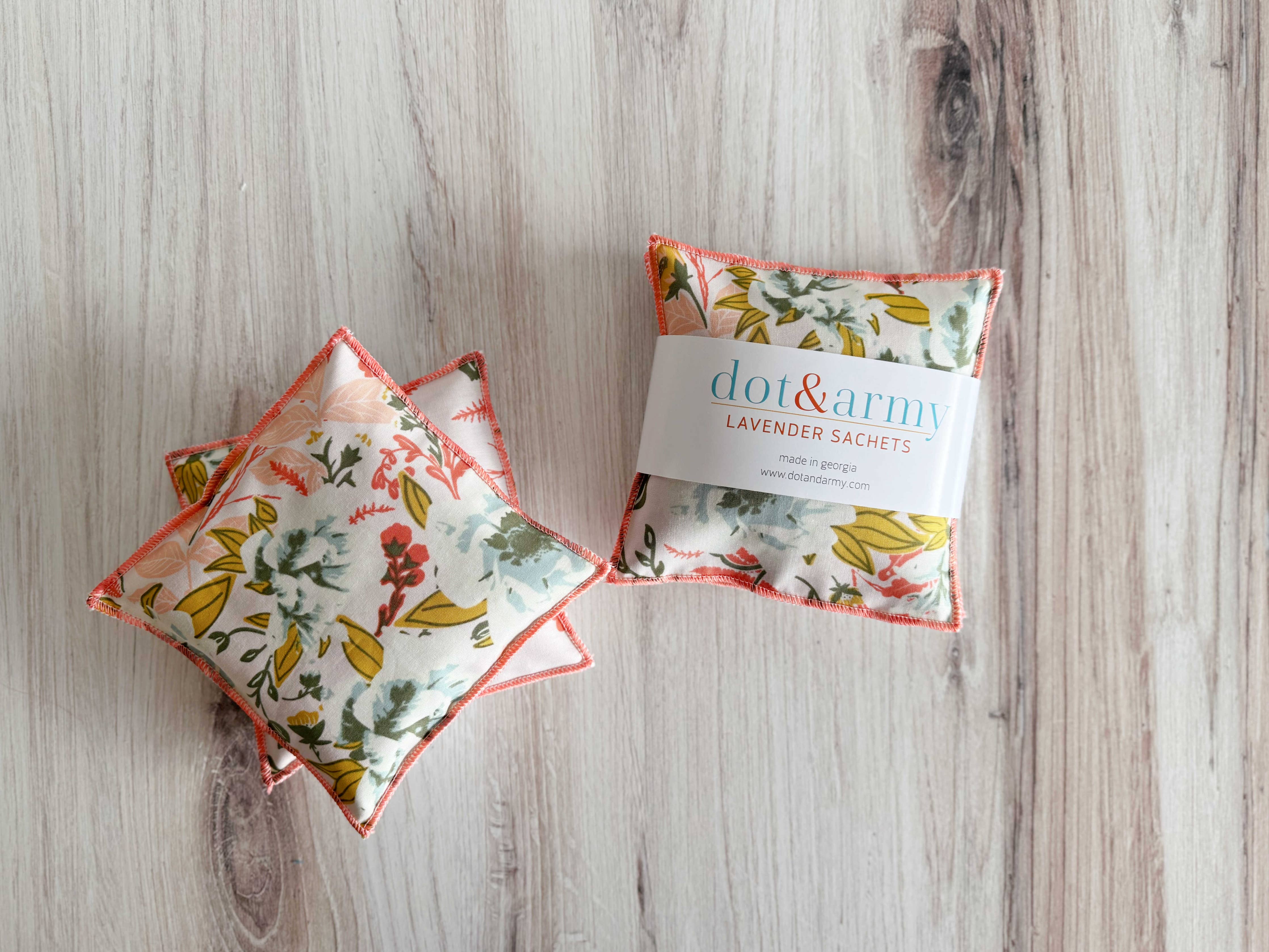 Coral and Blue Floral Lavender Sachets, set of two