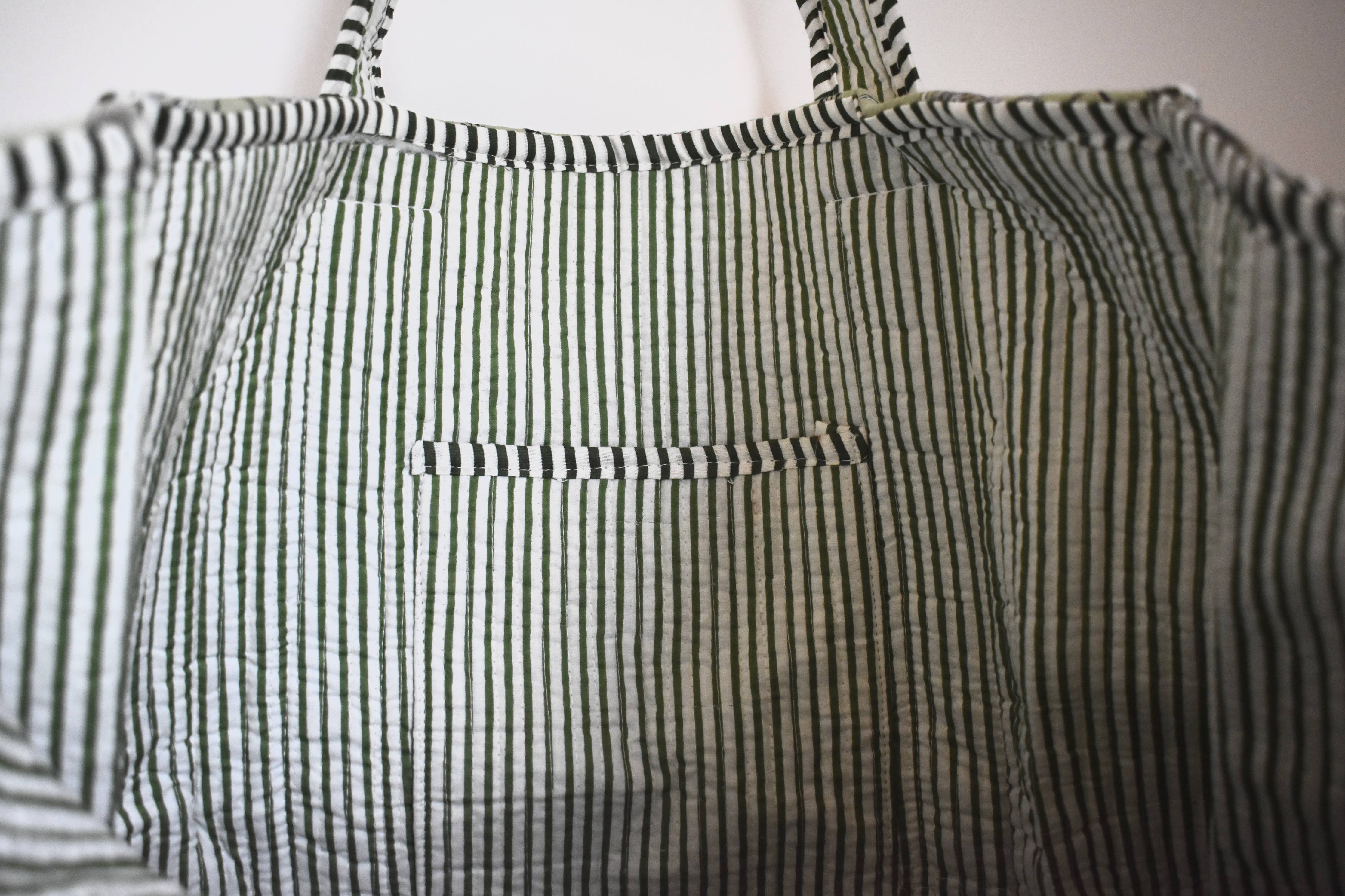 Block Print Tote Bag: Green Floral